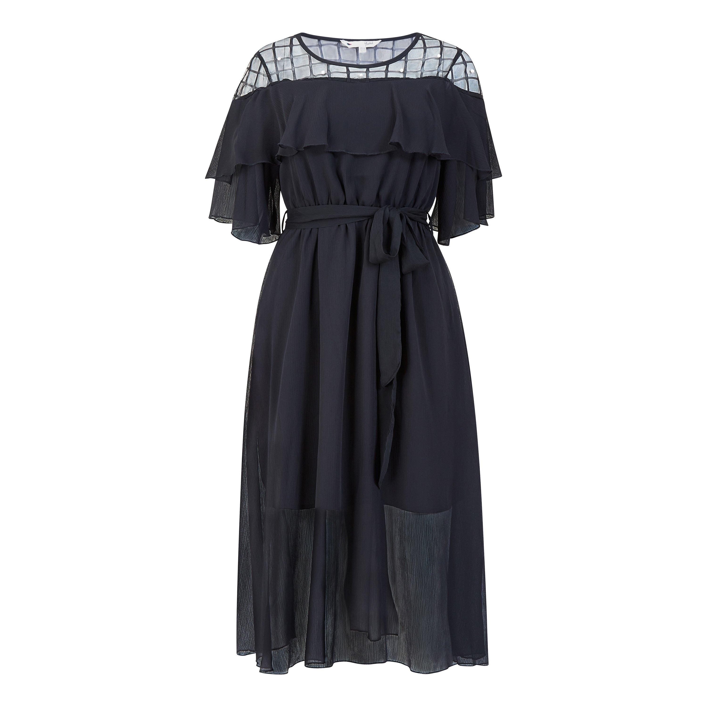 Black - Yumi - Lace Frill Midi Dress In Black - 4