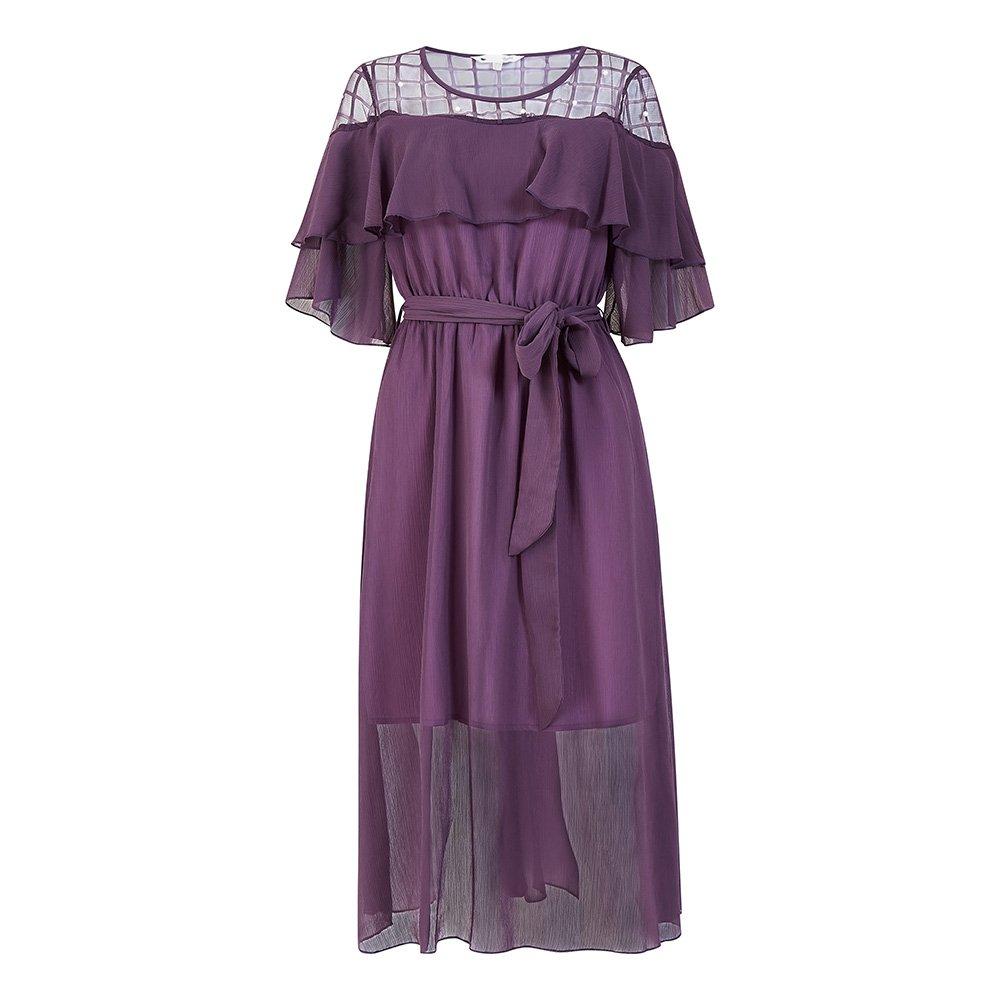 Purple - Yumi - Lace Frill Midi Dress In Purple - 4