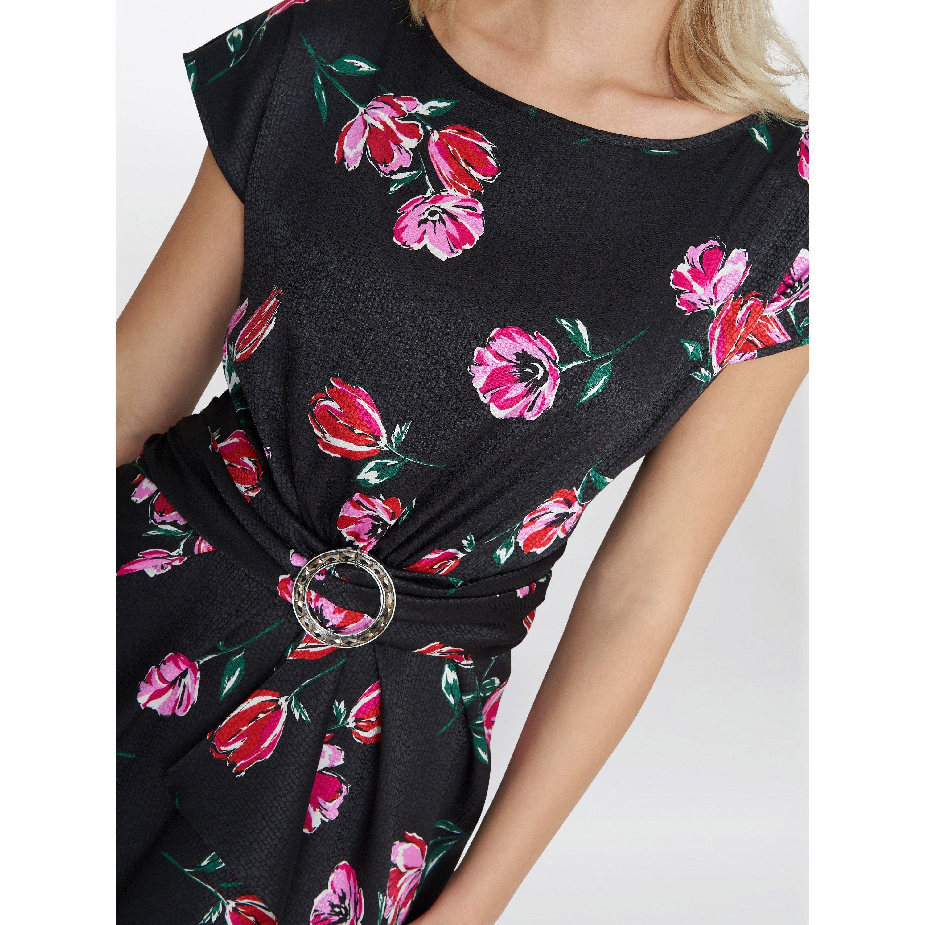 Black Pink - Gina Bacconi - Saffron Floral Print Satin Dress - 2
