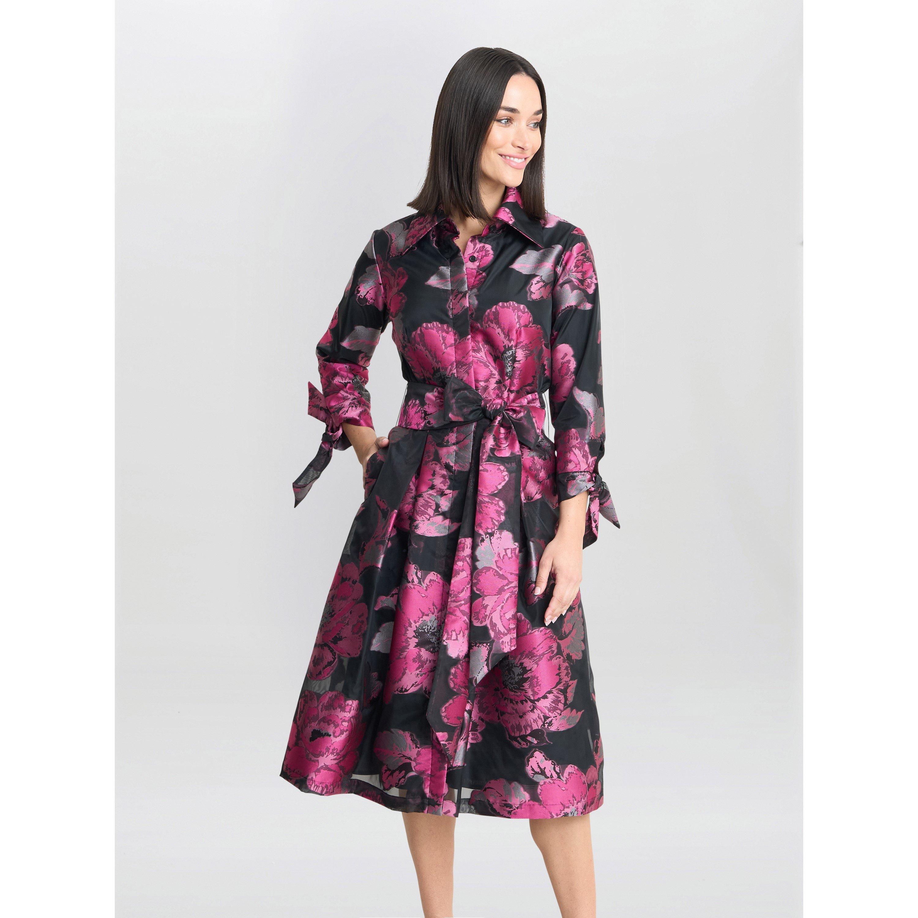 Gina Bacconi Women's Lauren Jacquard Shirt Dress - Black / Fuchsia - 8