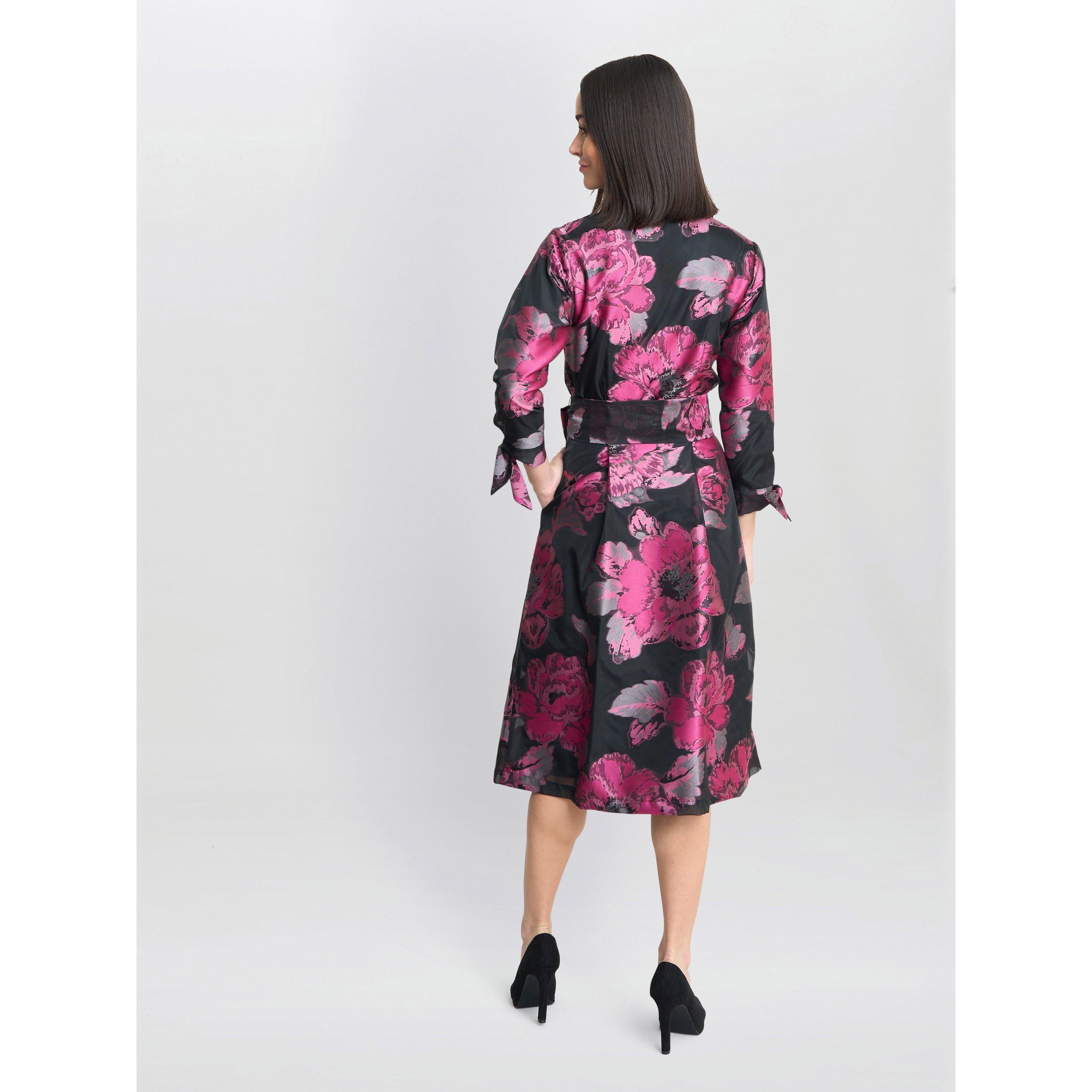 Black / Fuchsia - Gina Bacconi - Lauren Jacquard Shirt Dress - 2