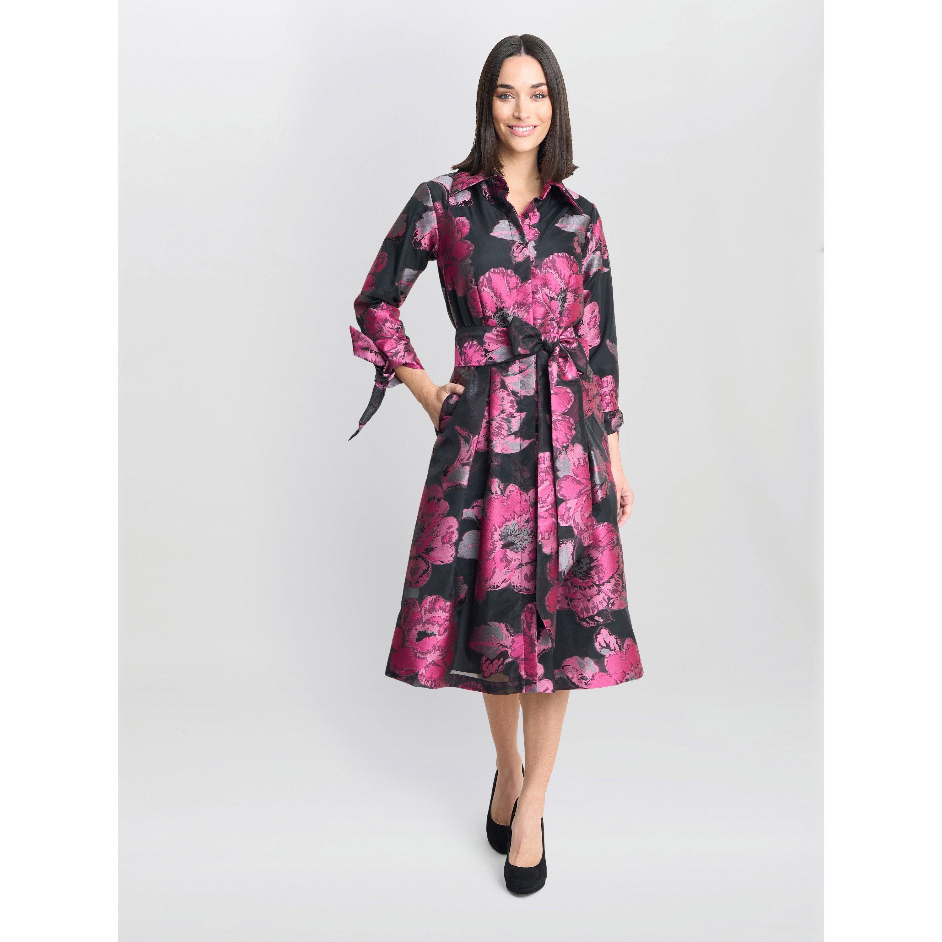 Black / Fuchsia - Gina Bacconi - Lauren Jacquard Shirt Dress - 3