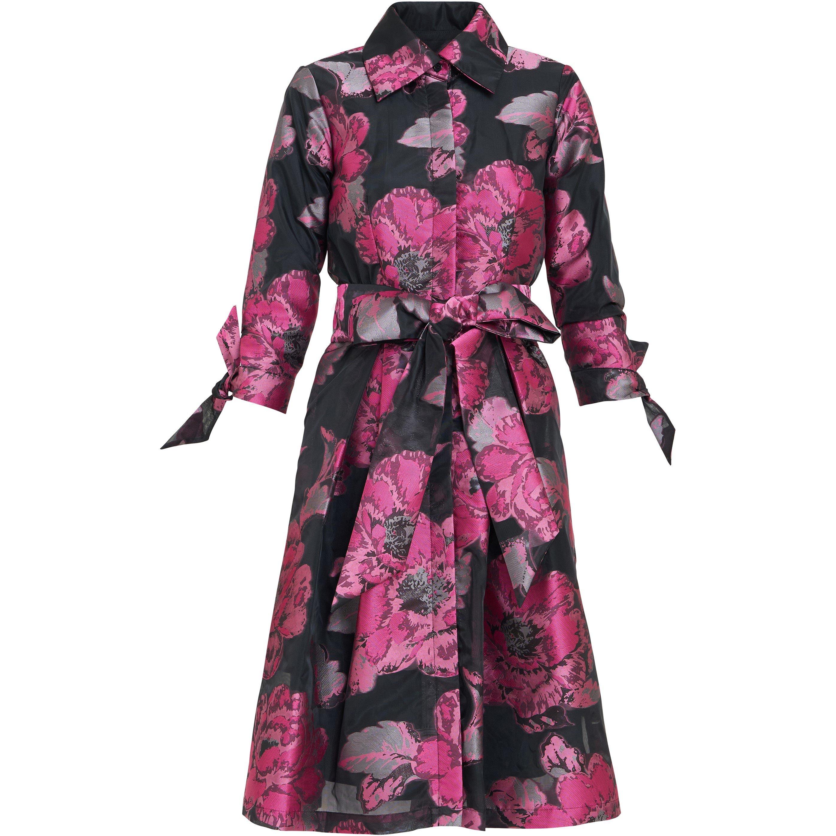 Black / Fuchsia - Gina Bacconi - Lauren Jacquard Shirt Dress - 4