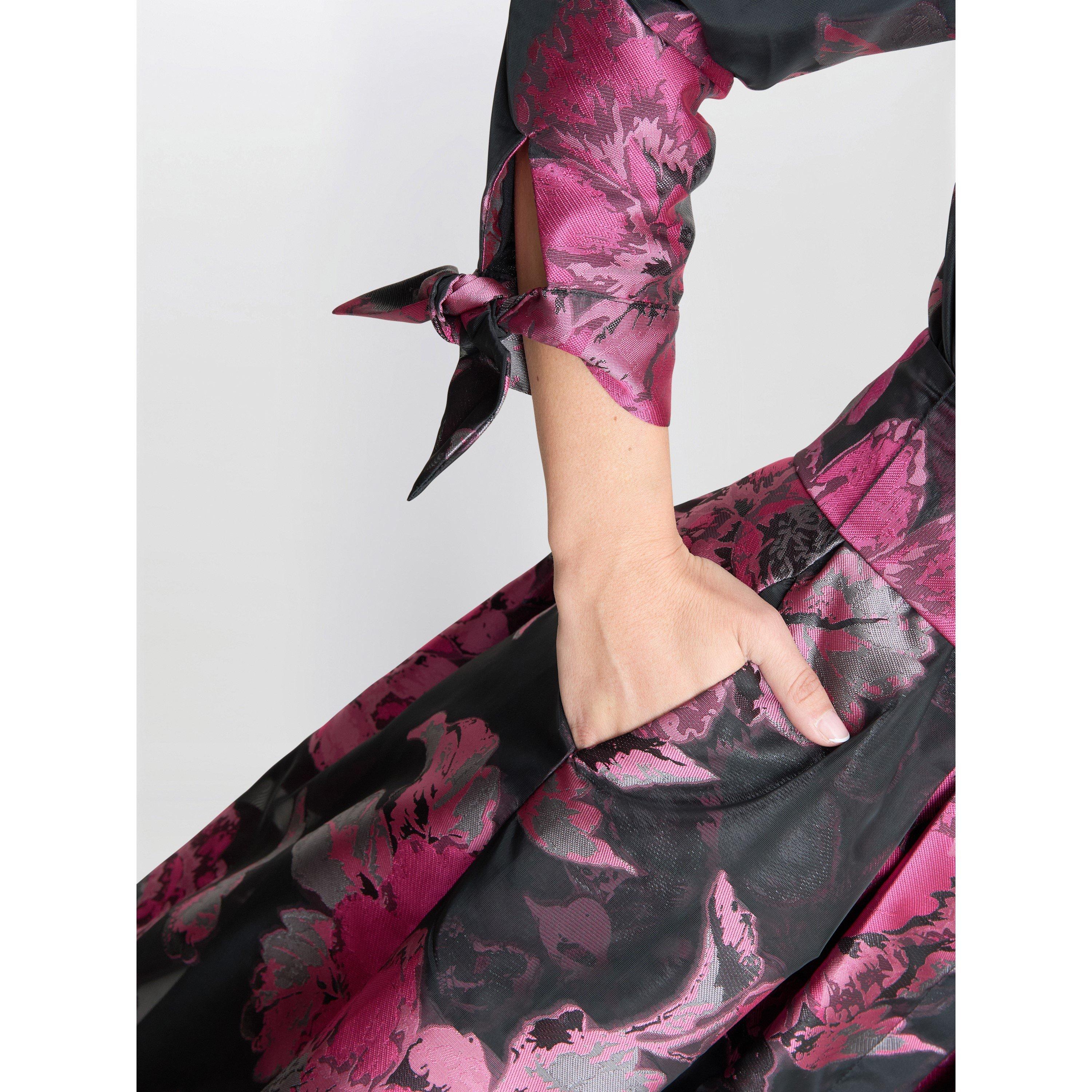 Black / Fuchsia - Gina Bacconi - Lauren Jacquard Shirt Dress - 5