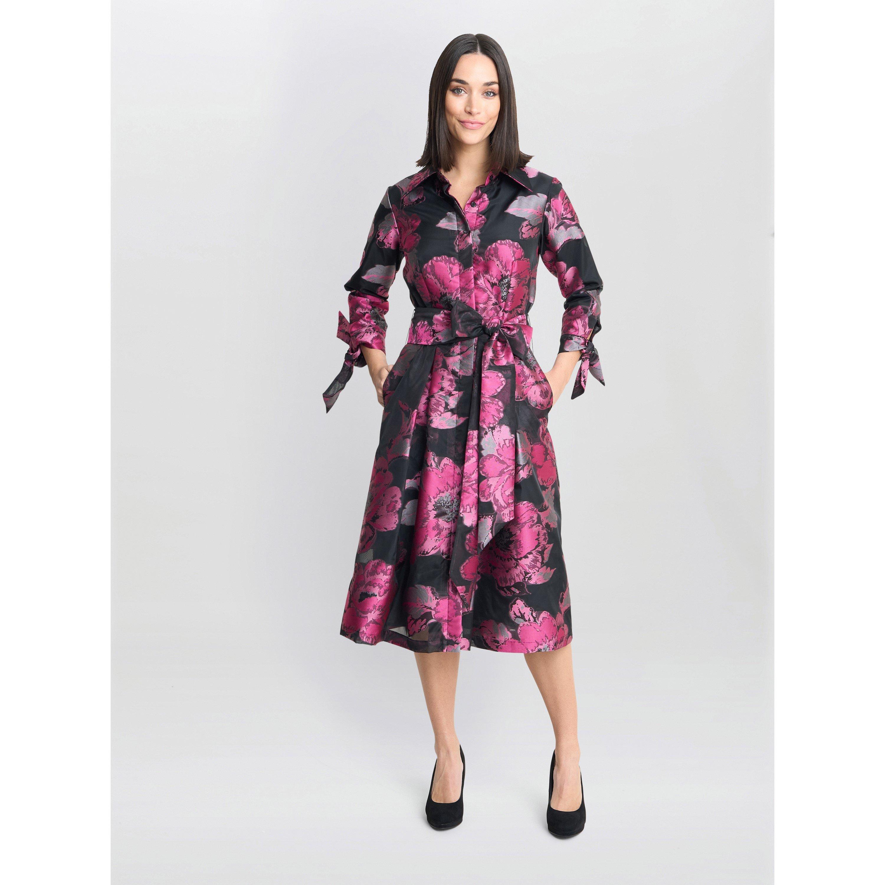 Black / Fuchsia - Gina Bacconi - Lauren Jacquard Shirt Dress - 6