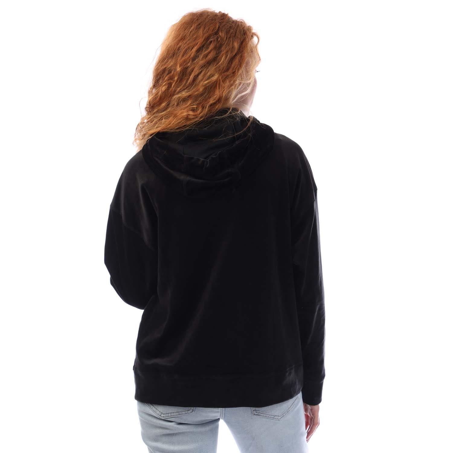 Black - DKNY - Full Zip Rhinestone Logo Velour Hoody - 3