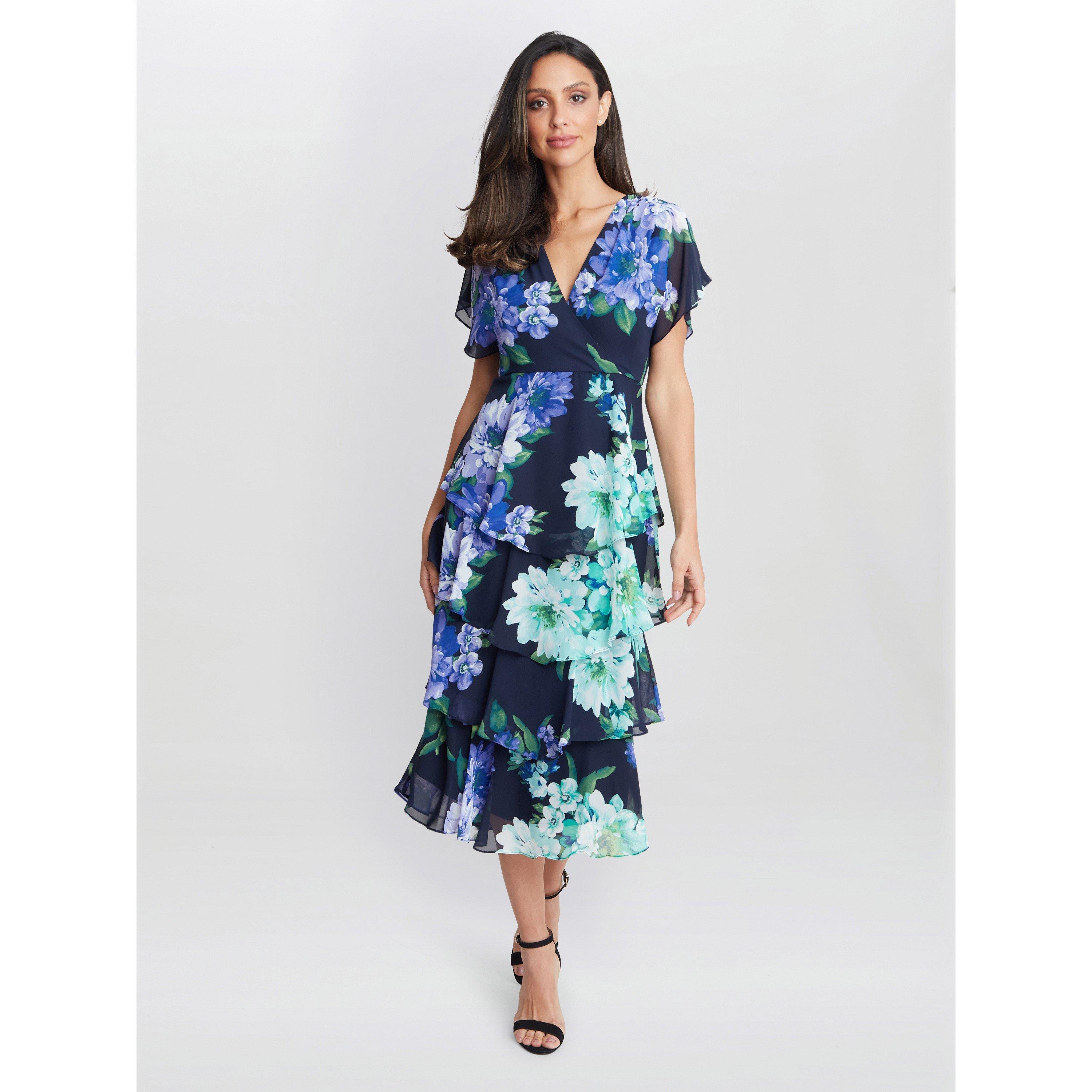 Gina Bacconi Women's Marie Midi Printed Tiered Dress - Navy /  - 18