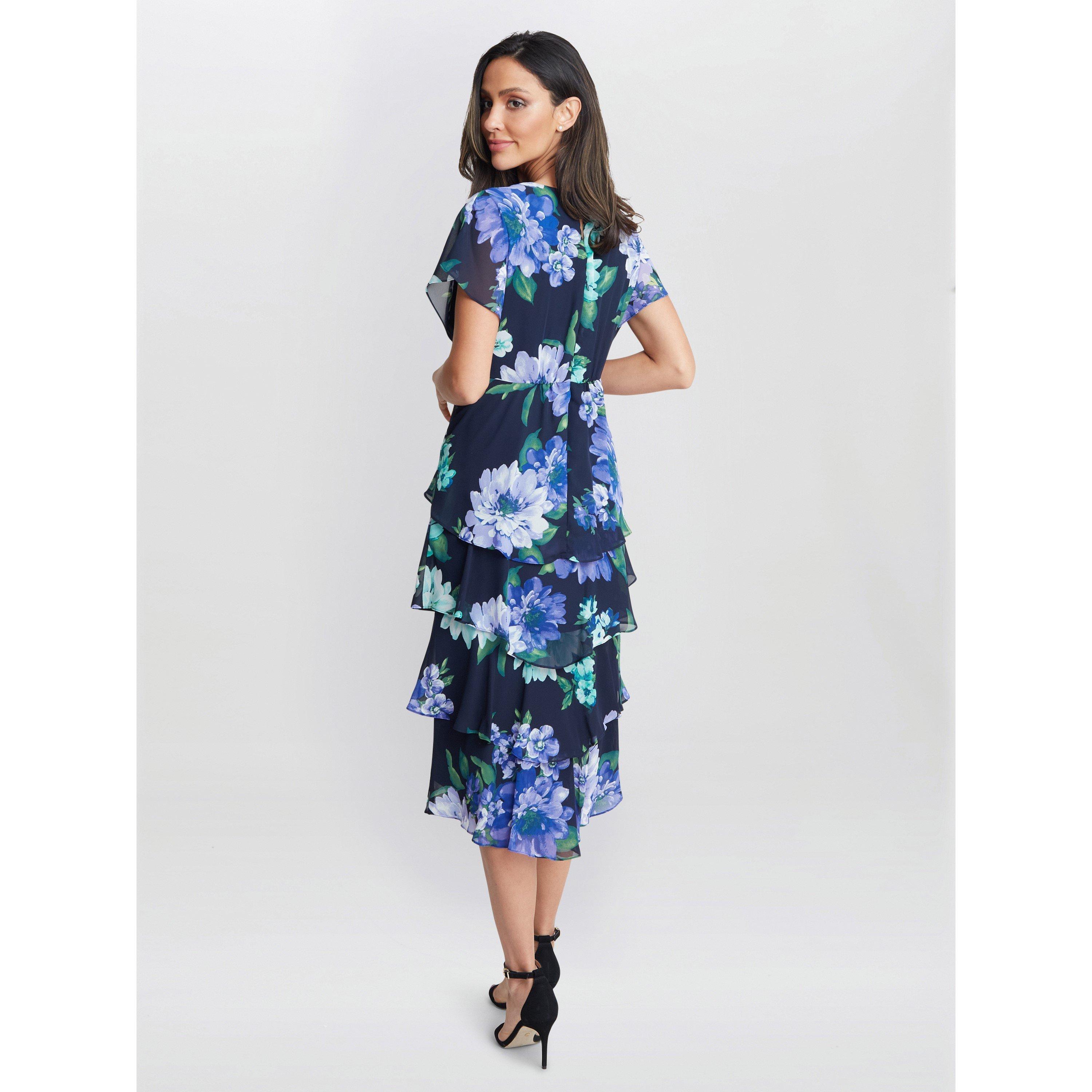 Navy / Multi - Gina Bacconi - Marie Midi Printed Tiered Dress - 2