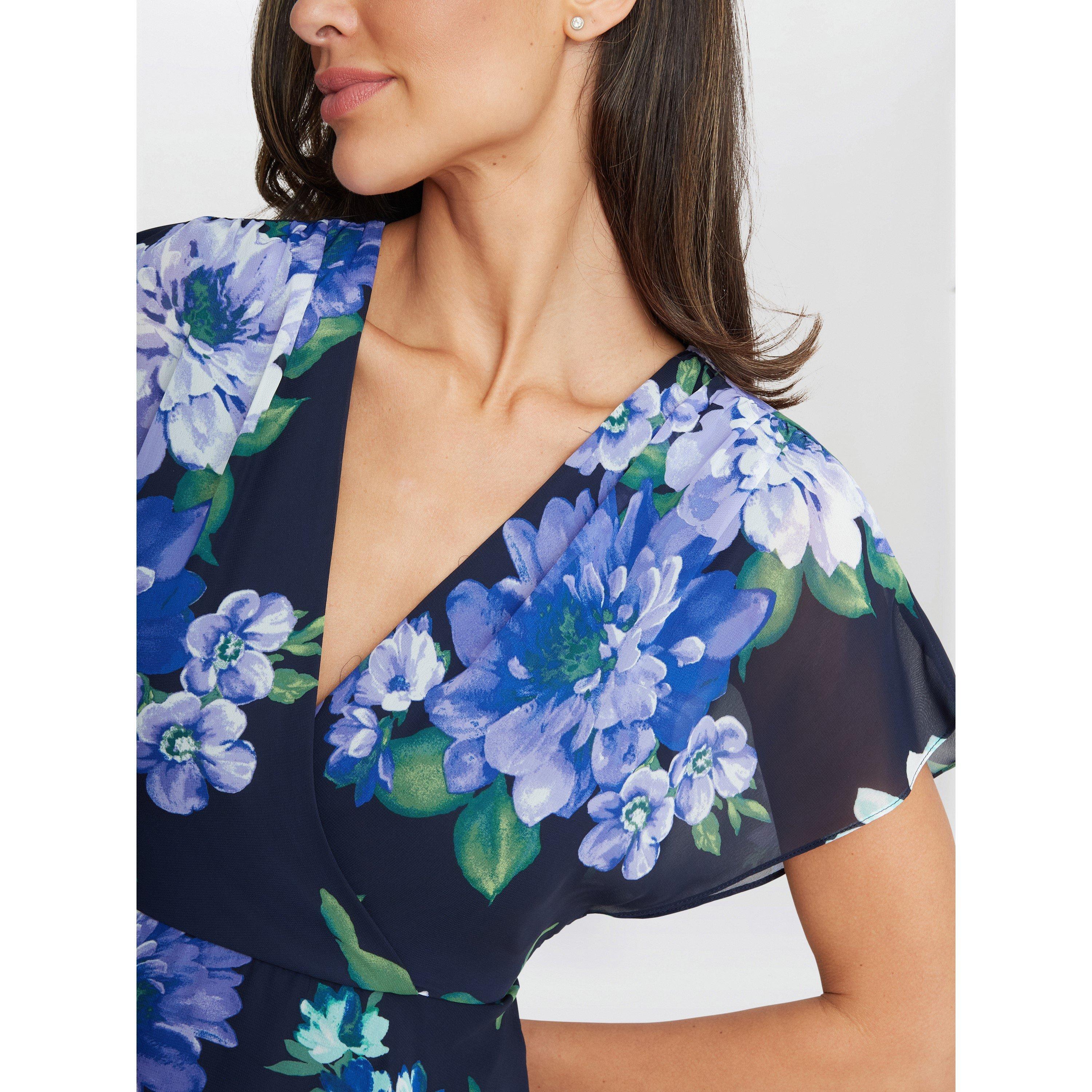 Navy / Multi - Gina Bacconi - Marie Midi Printed Tiered Dress - 5