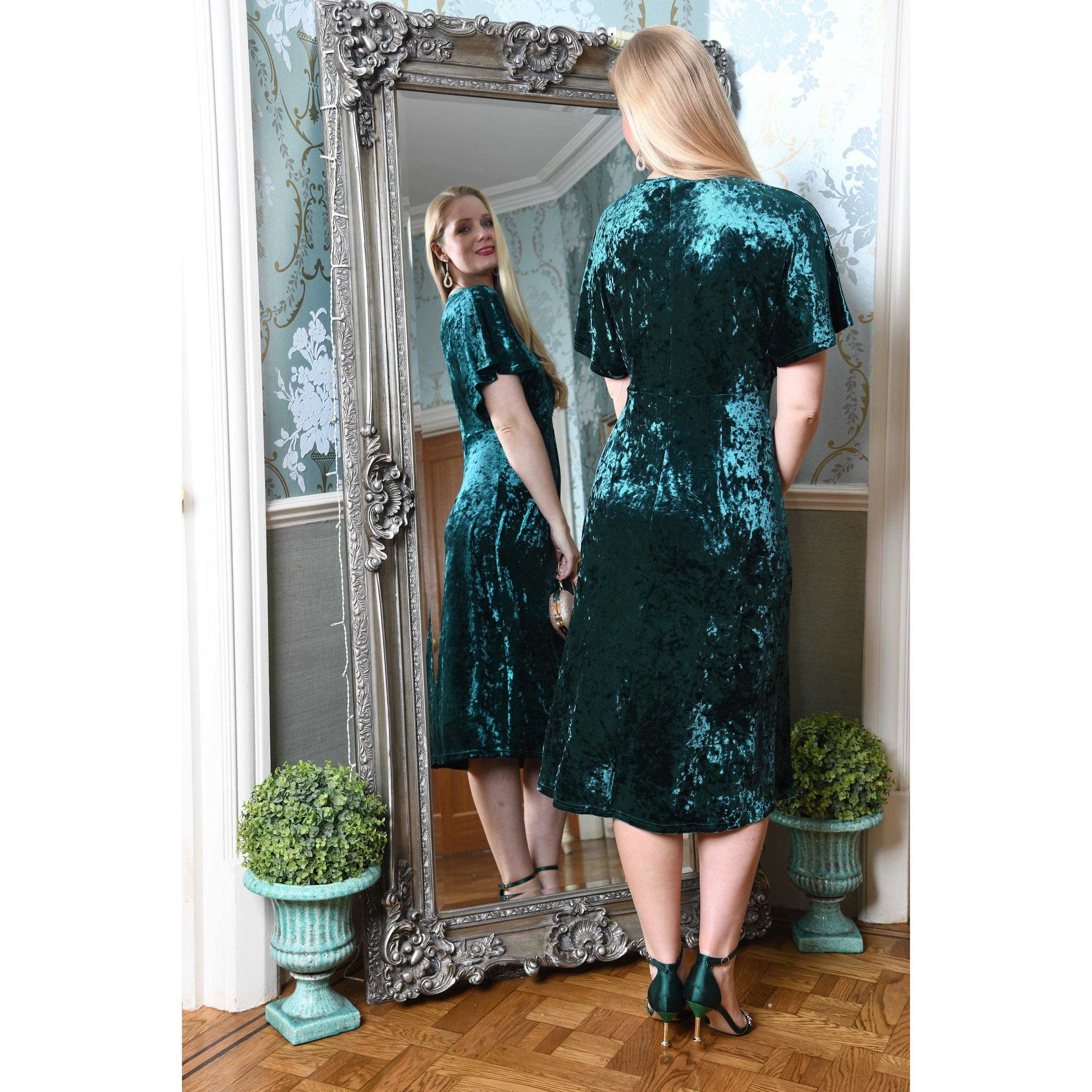 Green - Yumi - Green Velvet Kimono Midi Dress - 3