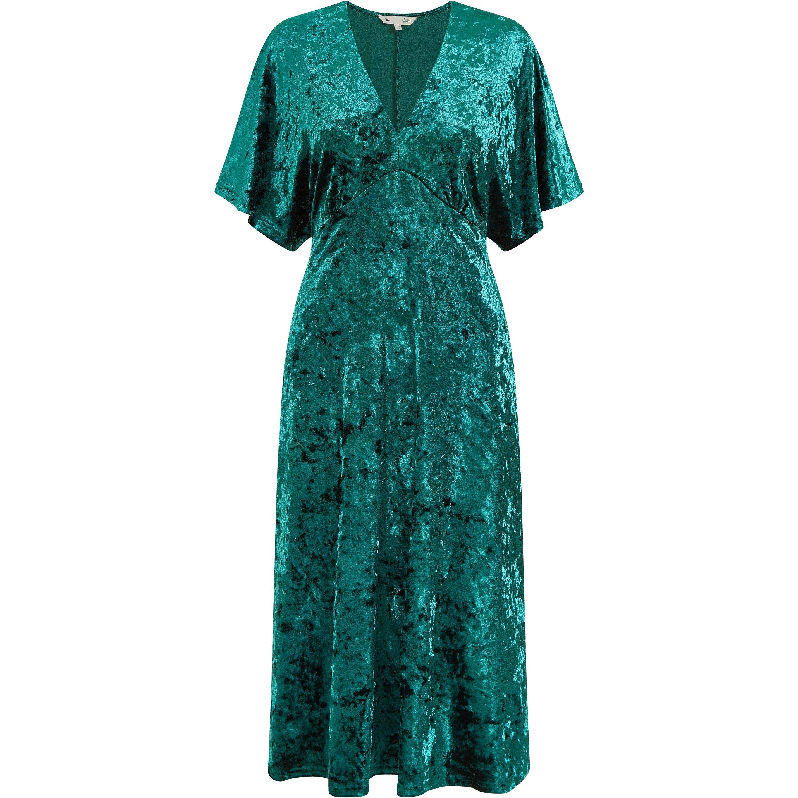 Green - Yumi - Green Velvet Kimono Midi Dress - 4