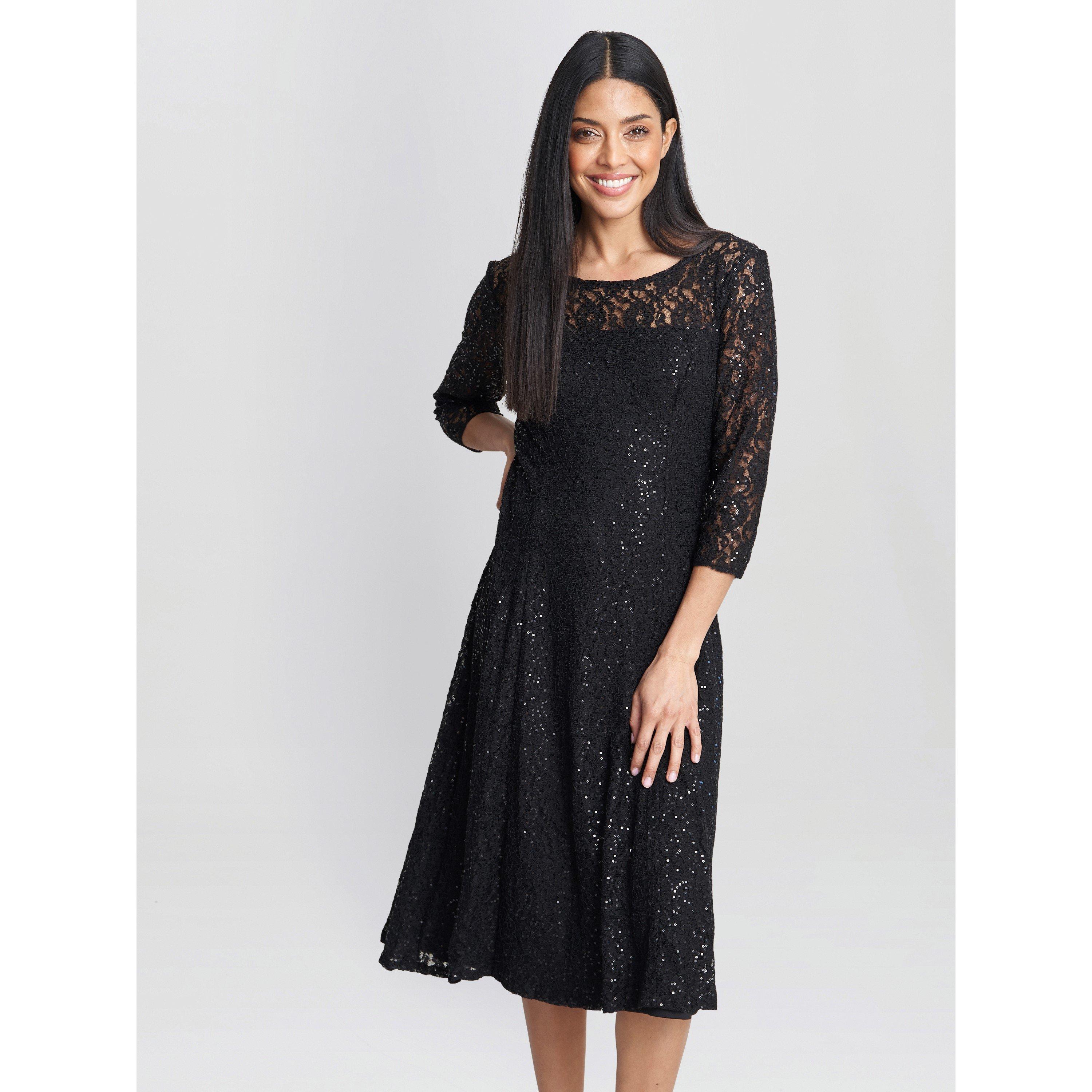 Gina Bacconi Women's Elianna Midi Sequin Lace Cocktail Dress - Black - 14