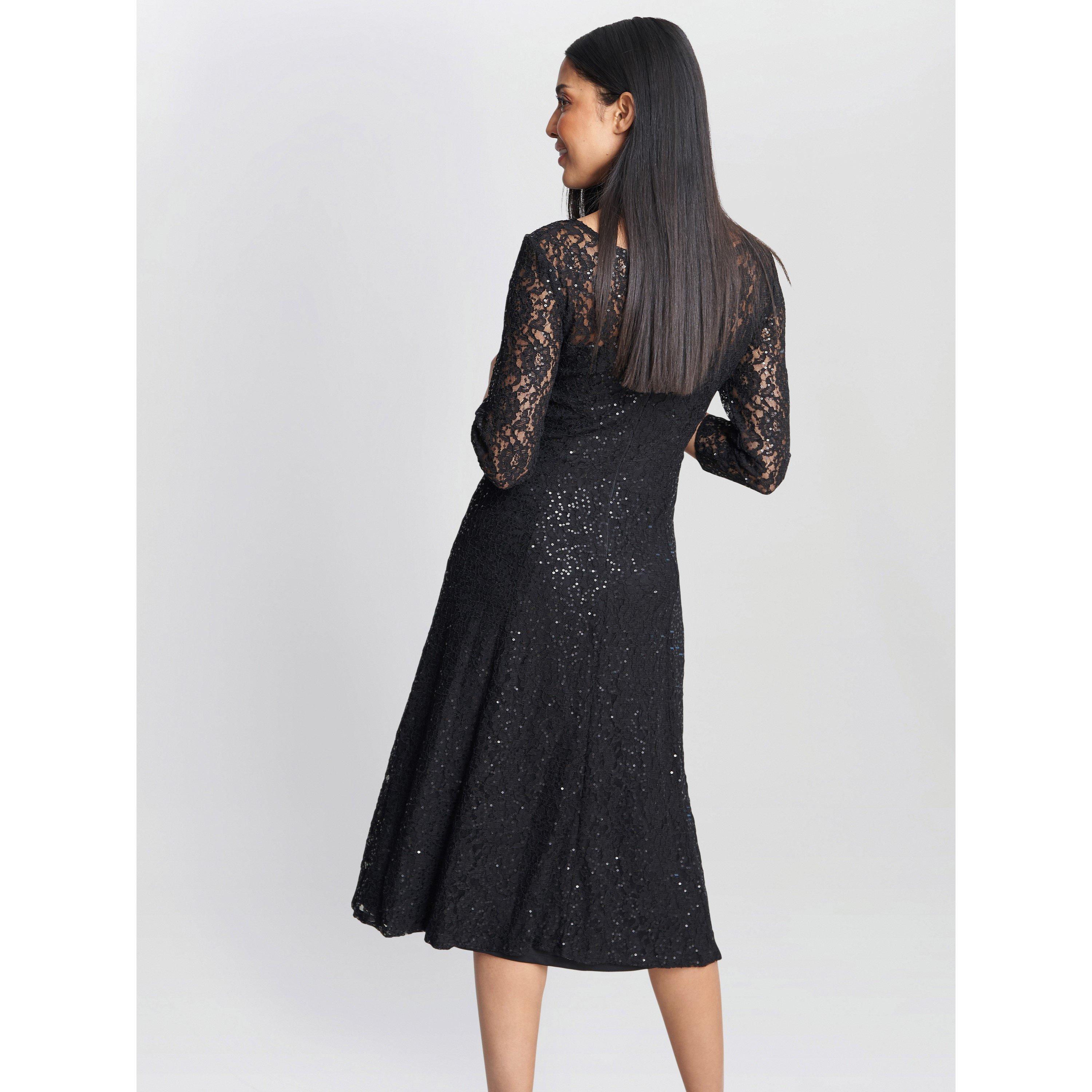 Black - Gina Bacconi - Elianna Midi Sequin Lace Cocktail Dress - 2