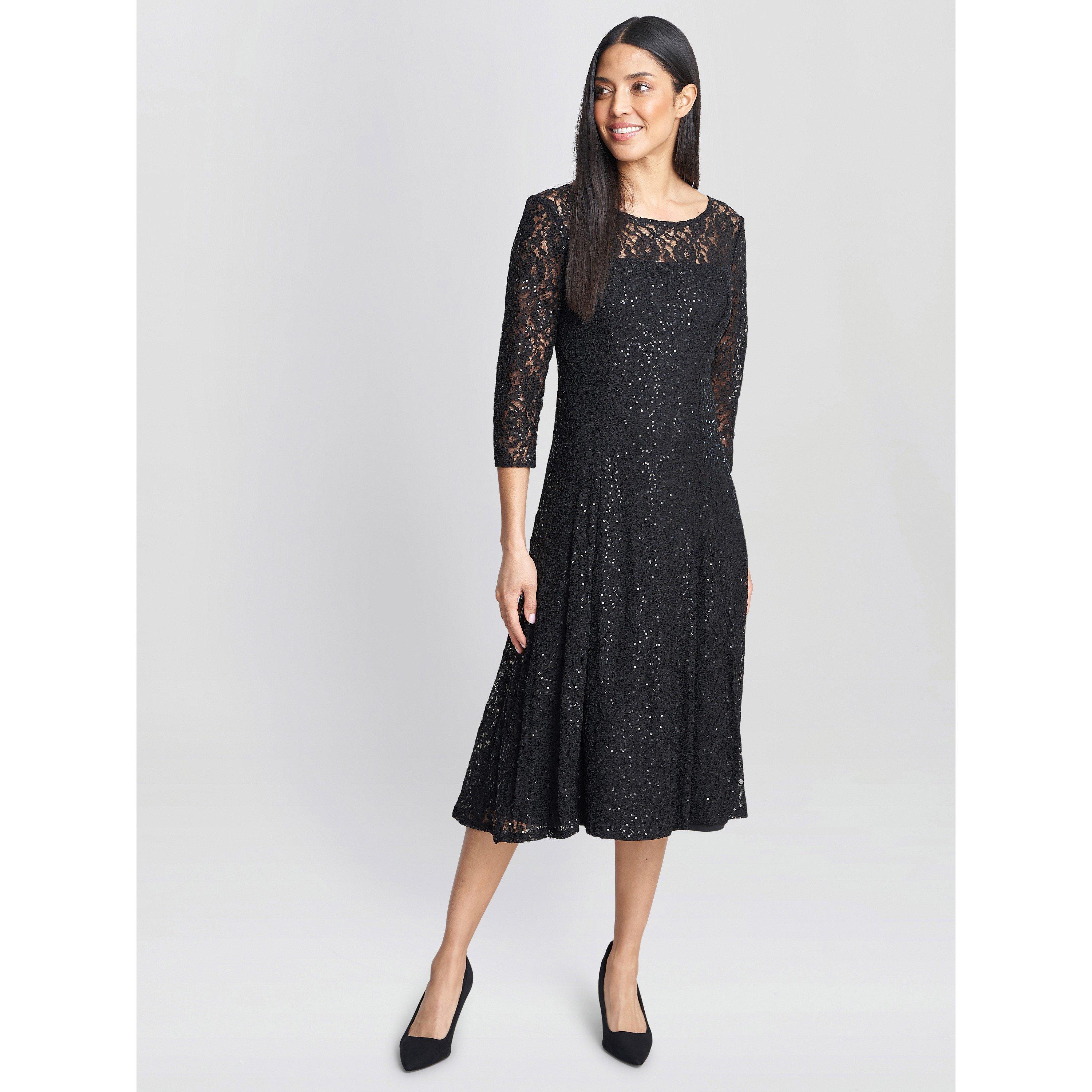 Black - Gina Bacconi - Elianna Midi Sequin Lace Cocktail Dress - 3