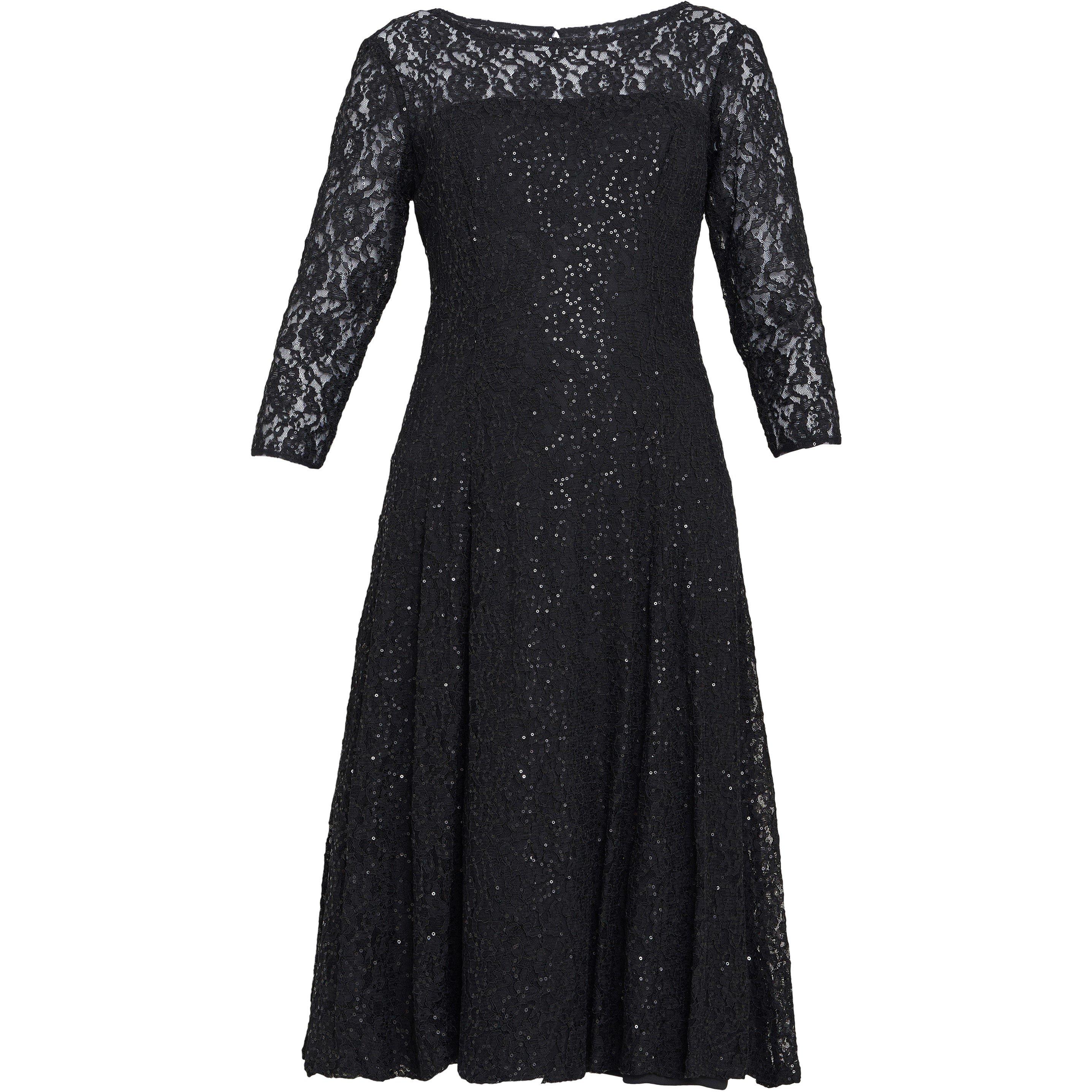 Black - Gina Bacconi - Elianna Midi Sequin Lace Cocktail Dress - 4