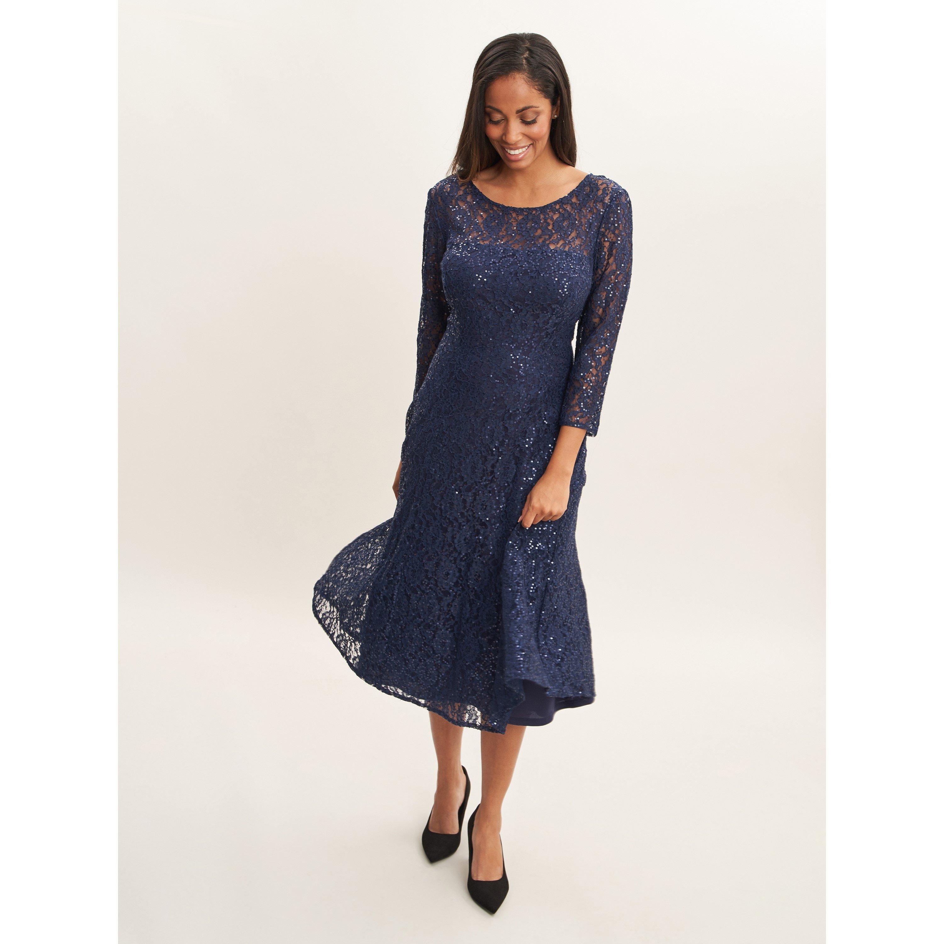 Gina Bacconi Women's Elianna Midi Sequin Lace Cocktail Dress - Navy - 18