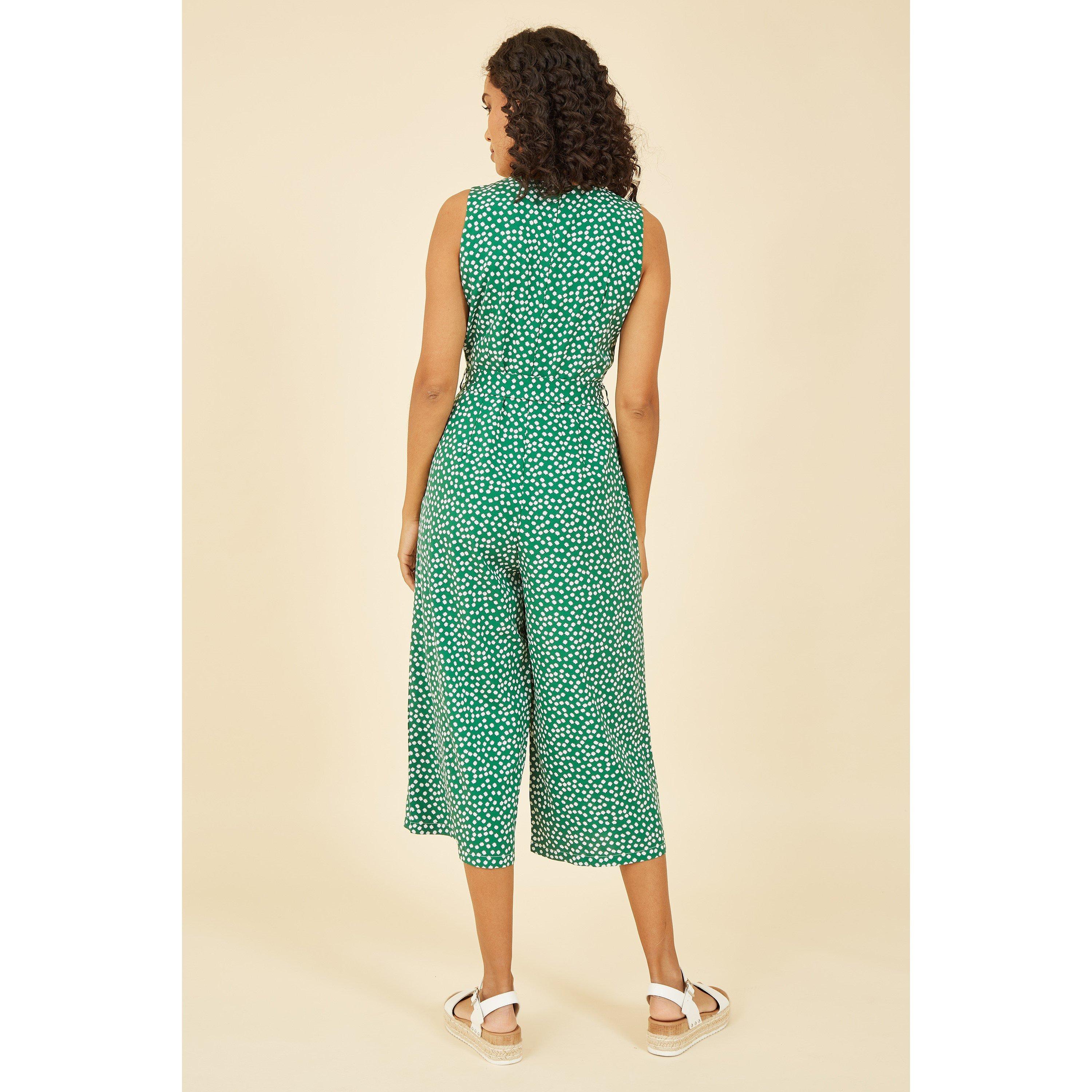 Green - Mela London - Green Daisy Sleeveless Culotte Jumpsuit - 3
