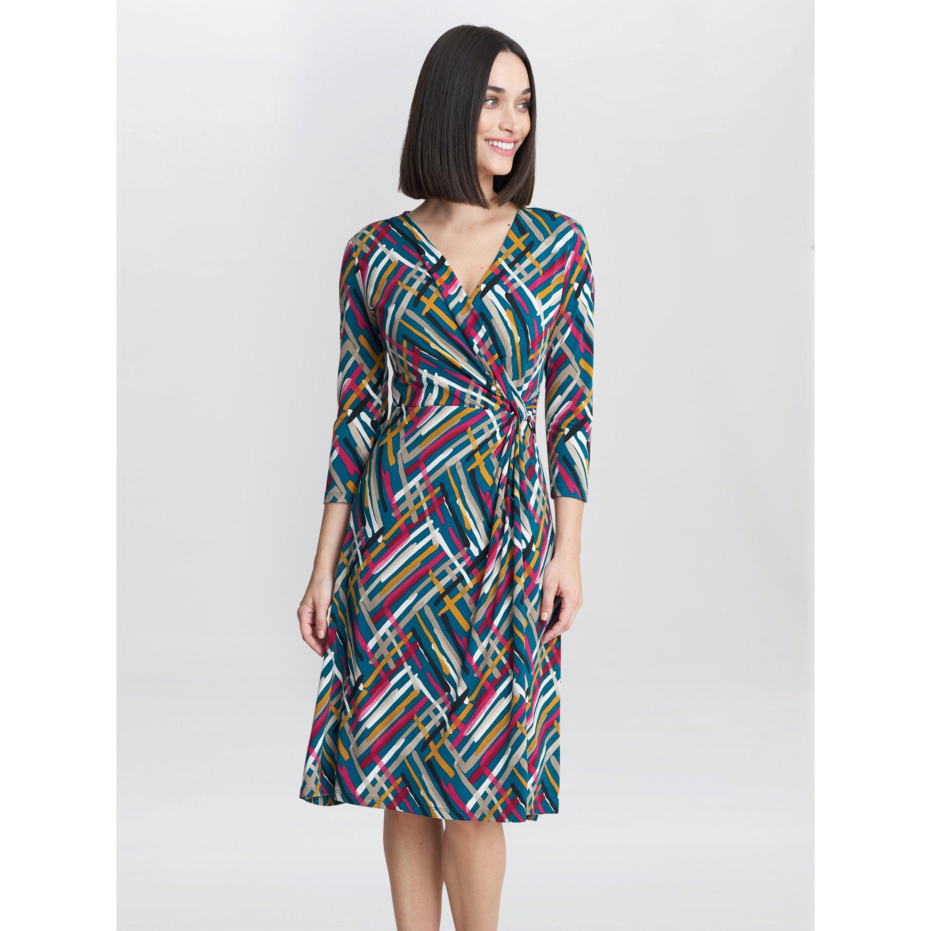 Teal / Multi - Gina Bacconi - Blair Jersey Wrap Dress - 1