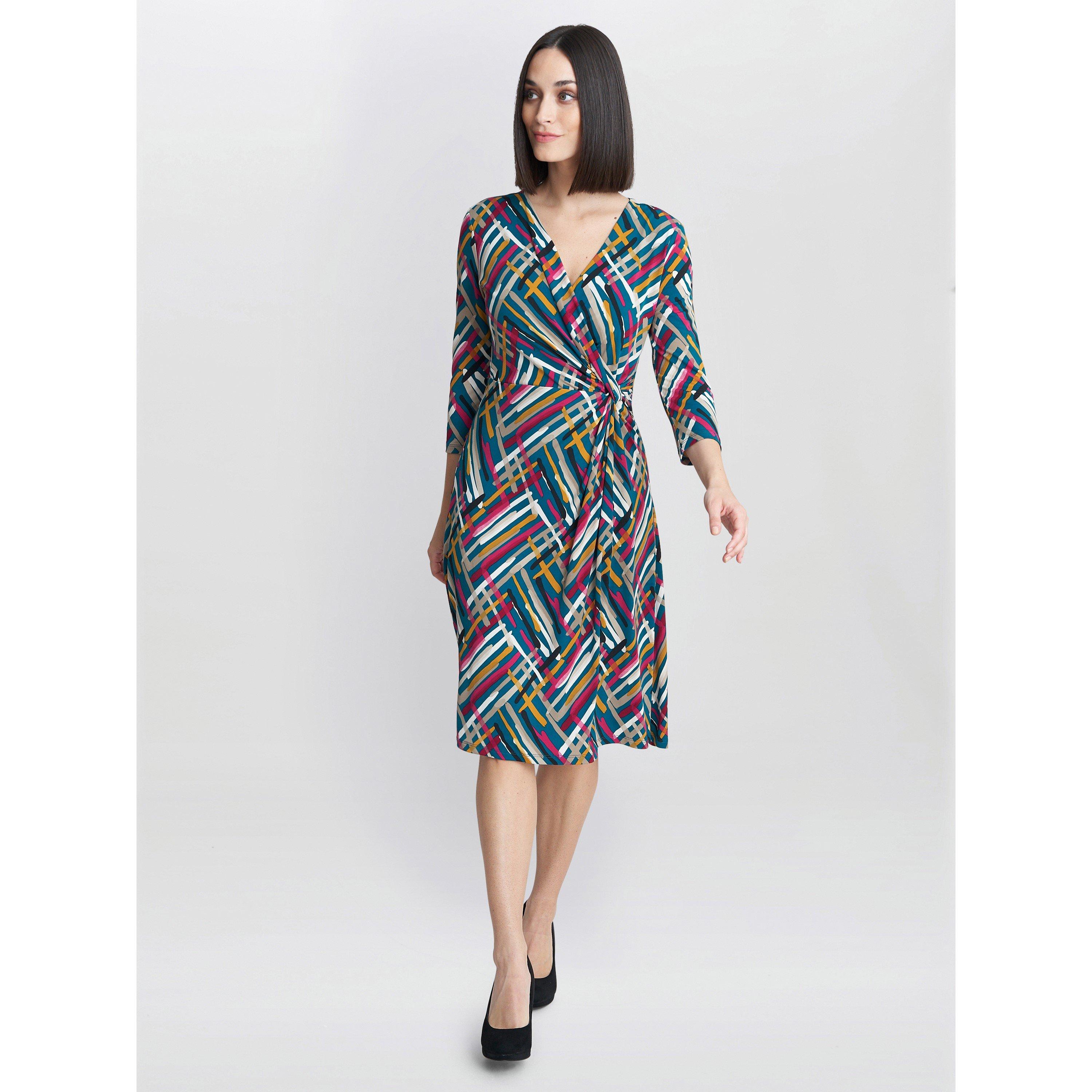 Teal / Multi - Gina Bacconi - Blair Jersey Wrap Dress - 3
