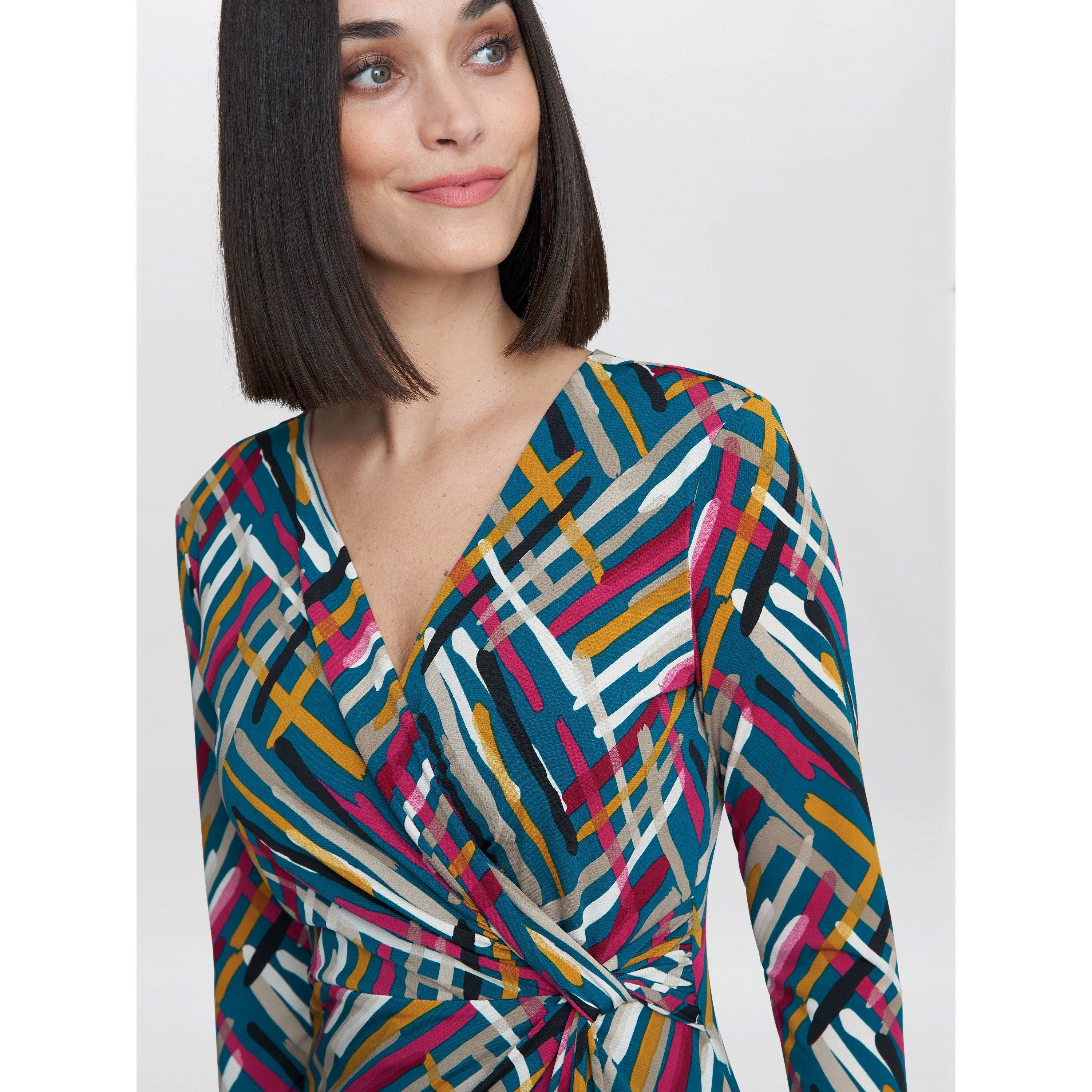 Teal / Multi - Gina Bacconi - Blair Jersey Wrap Dress - 5