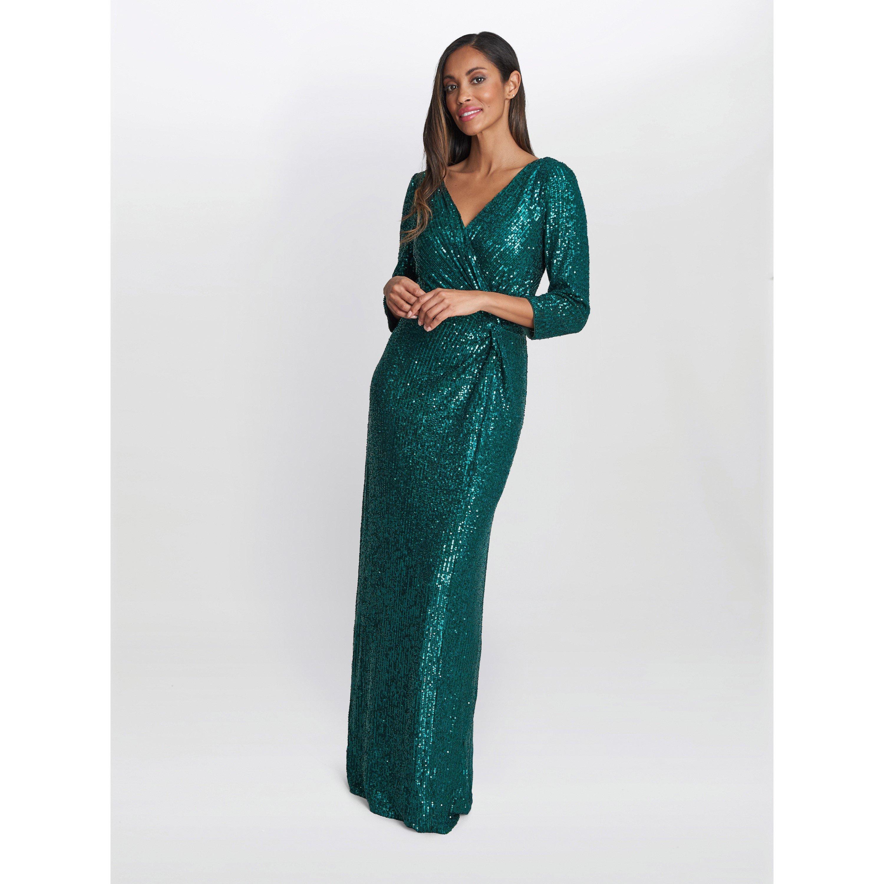 Emerald - Gina Bacconi - Jacynda Sequin 3/4 Sleeve Wrap Dress - 3
