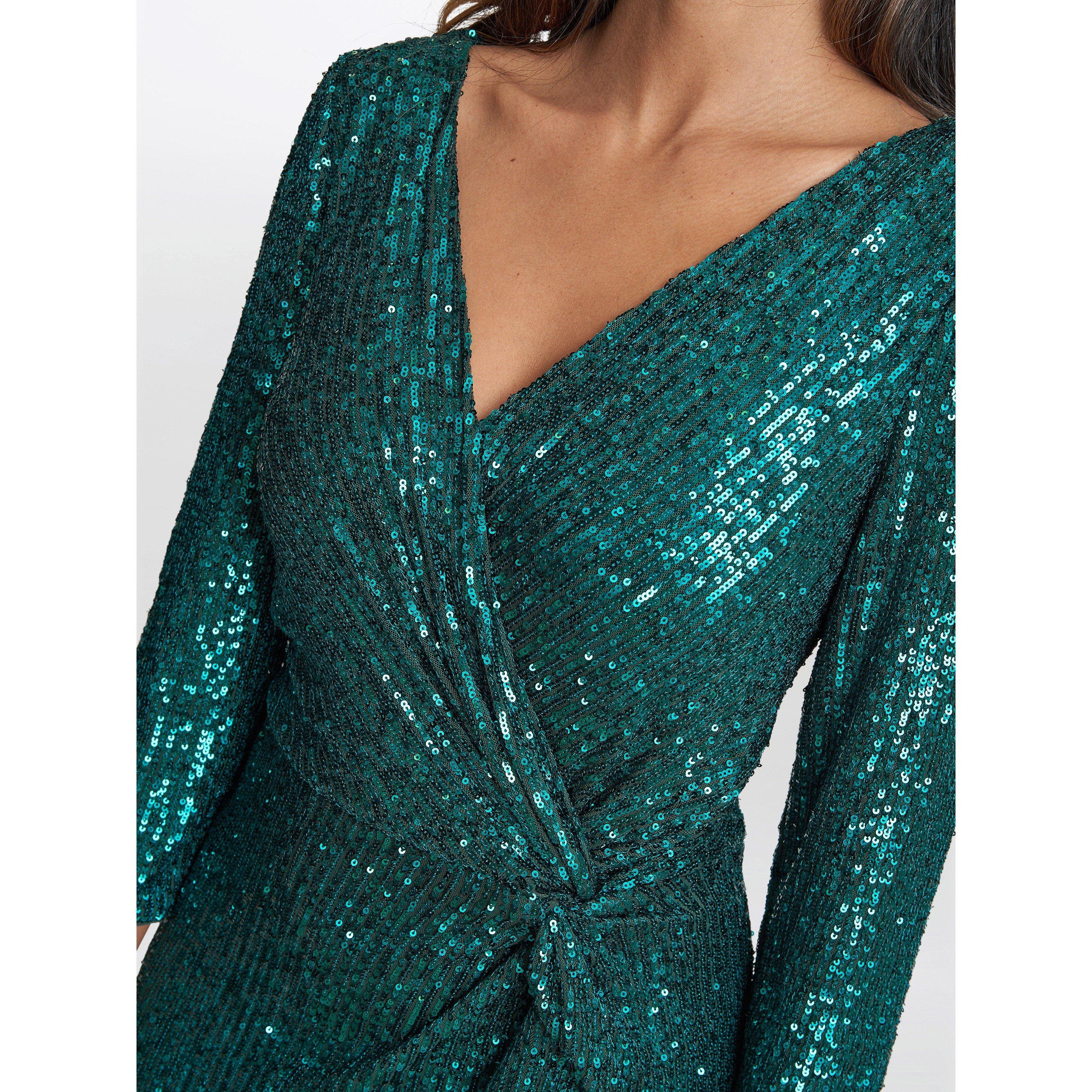 Emerald - Gina Bacconi - Jacynda Sequin 3/4 Sleeve Wrap Dress - 5