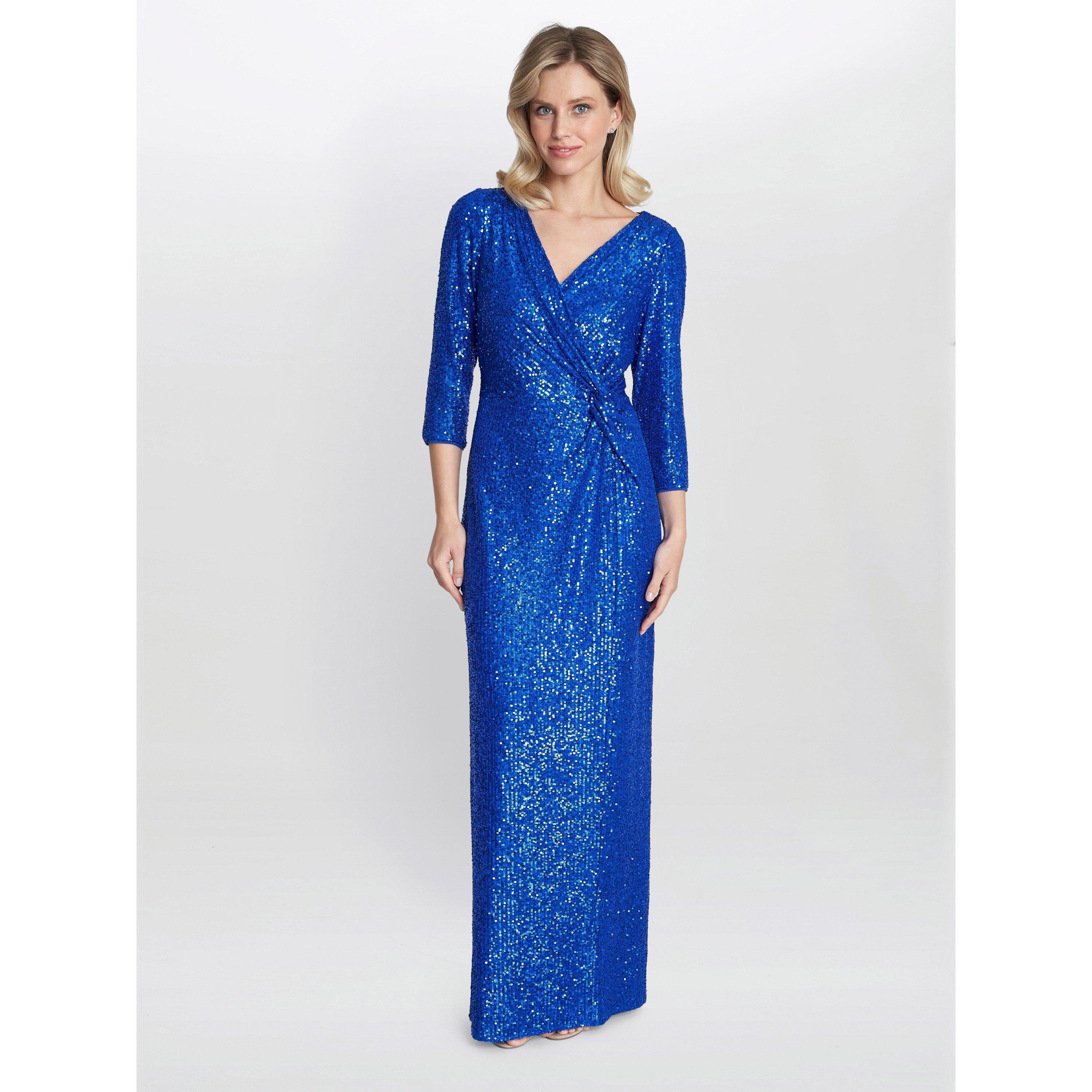 Gina Bacconi Women's Jacynda Sequin 3/4 Sleeve Wrap Dress - Royal - 12