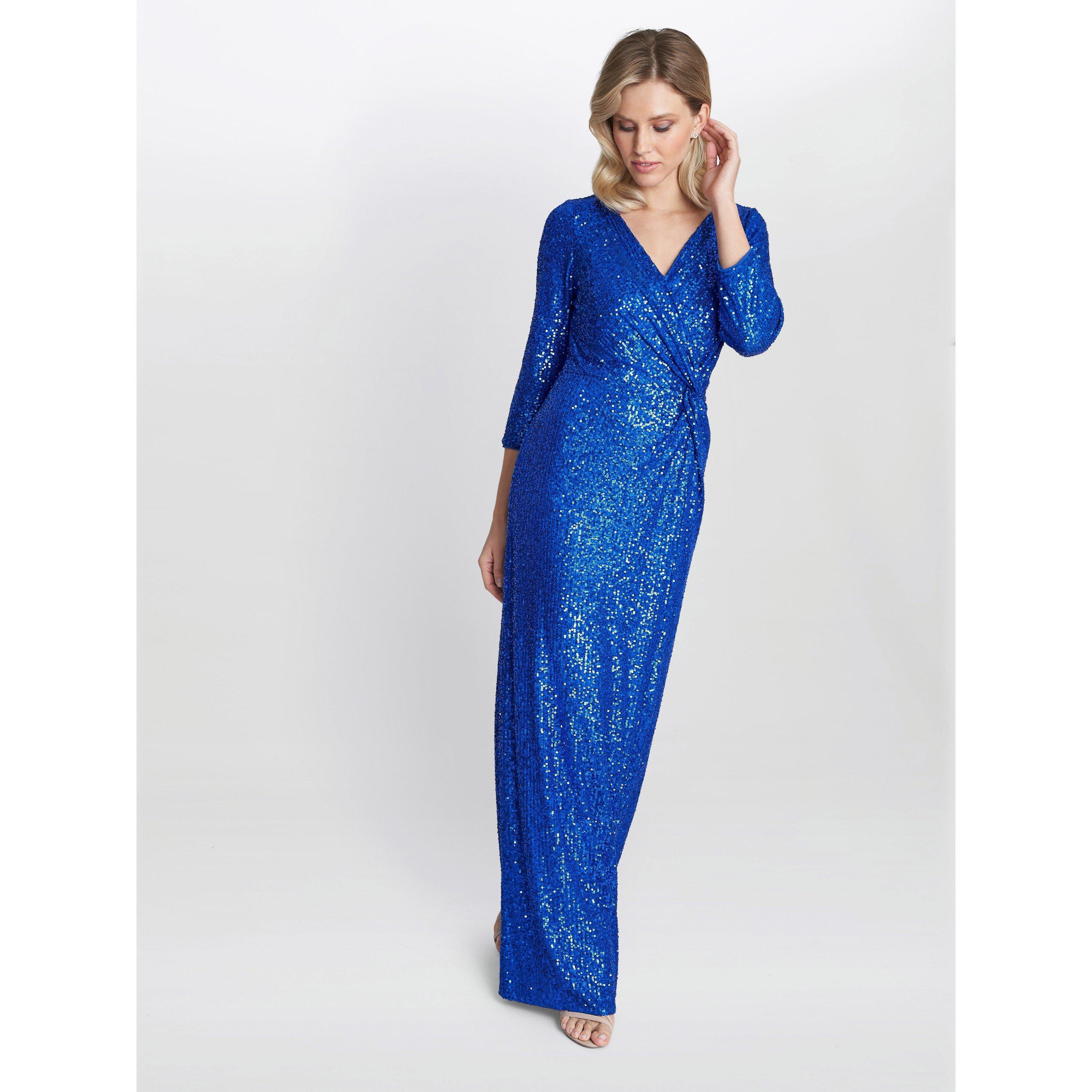 Royal - Gina Bacconi - Jacynda Sequin three quarter Sleeve Wrap Dress - 3