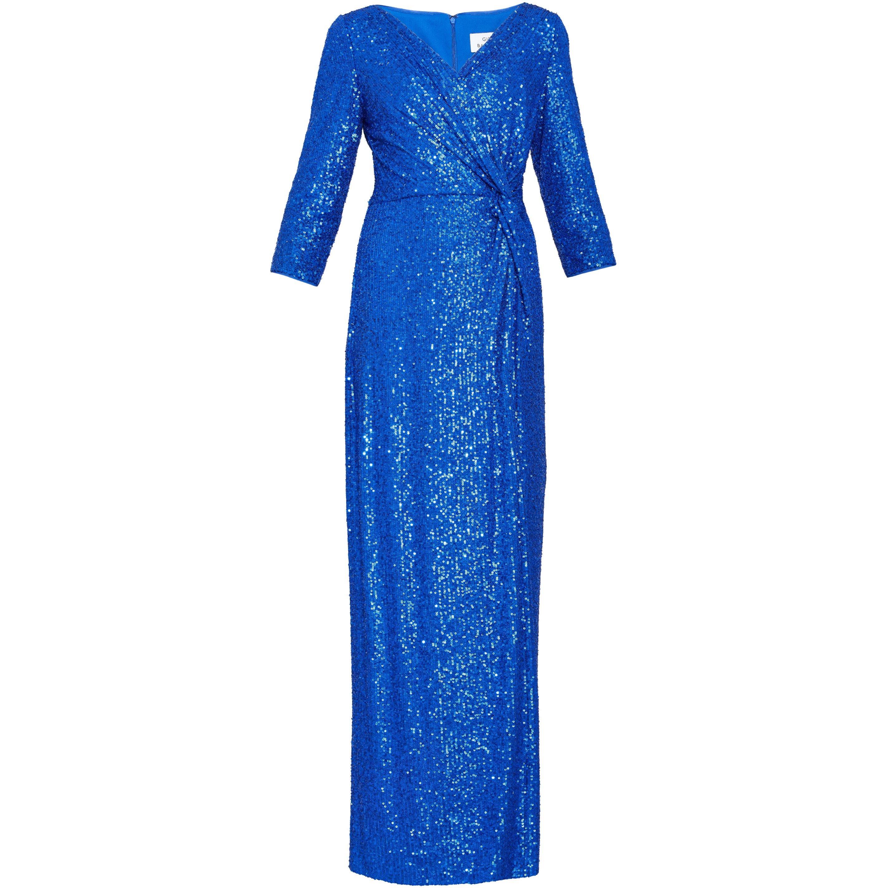 Royal - Gina Bacconi - Jacynda Sequin three quarter Sleeve Wrap Dress - 4