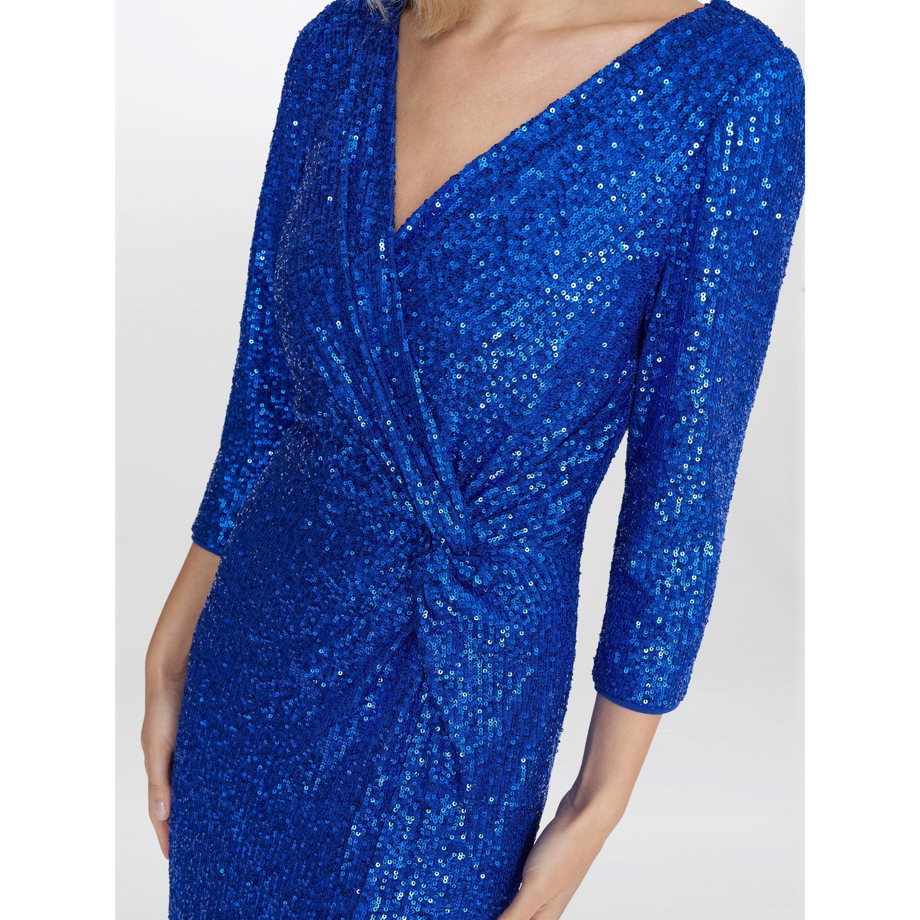 Royal - Gina Bacconi - Jacynda Sequin three quarter Sleeve Wrap Dress - 5
