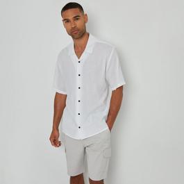 Threadbare Linen Blend Revere Collar Short Sleeve Shirt