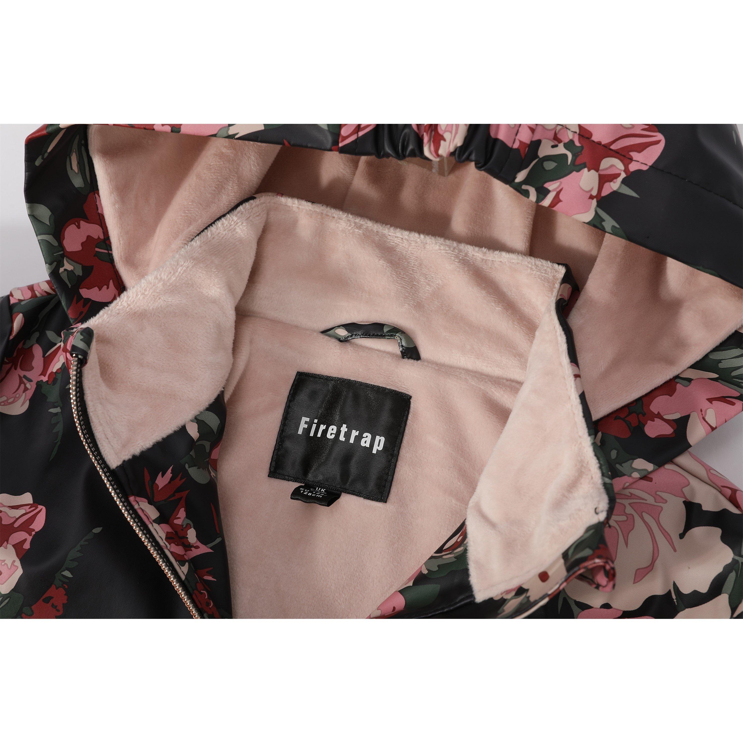 Midnight Floral - Firetrap - Kids' Water Resistant Fleece Lined Hooded Long Sleeve Rain Anorak - 6