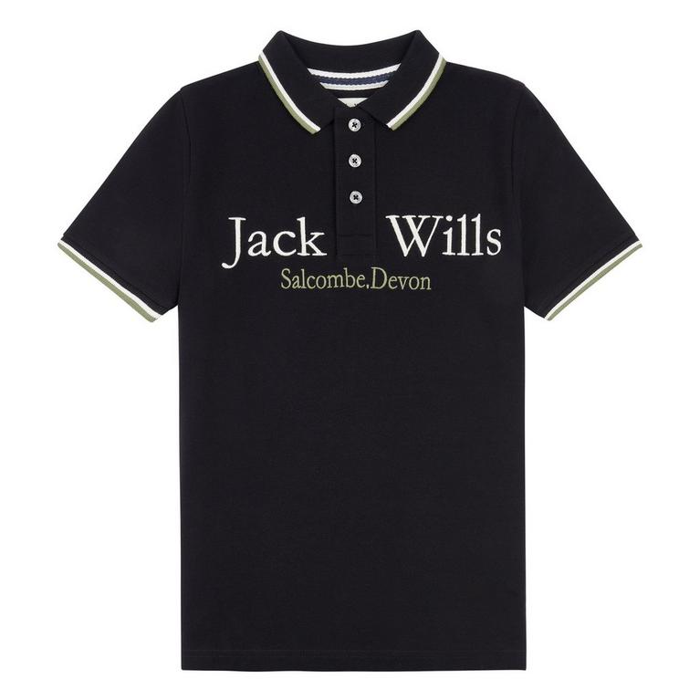 Noir - Jack Wills - Jack Kids Boys Script Tipped Polo Shirt - 1