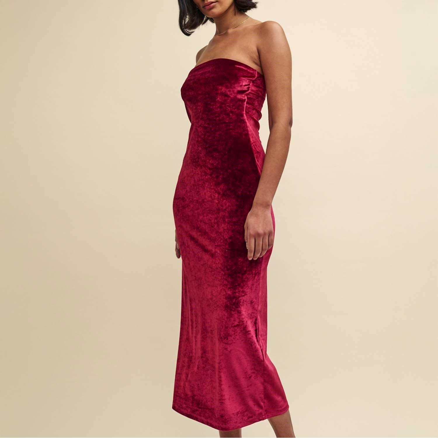 Red - Nobodys Child - Velvet Bandeau Dress - 1