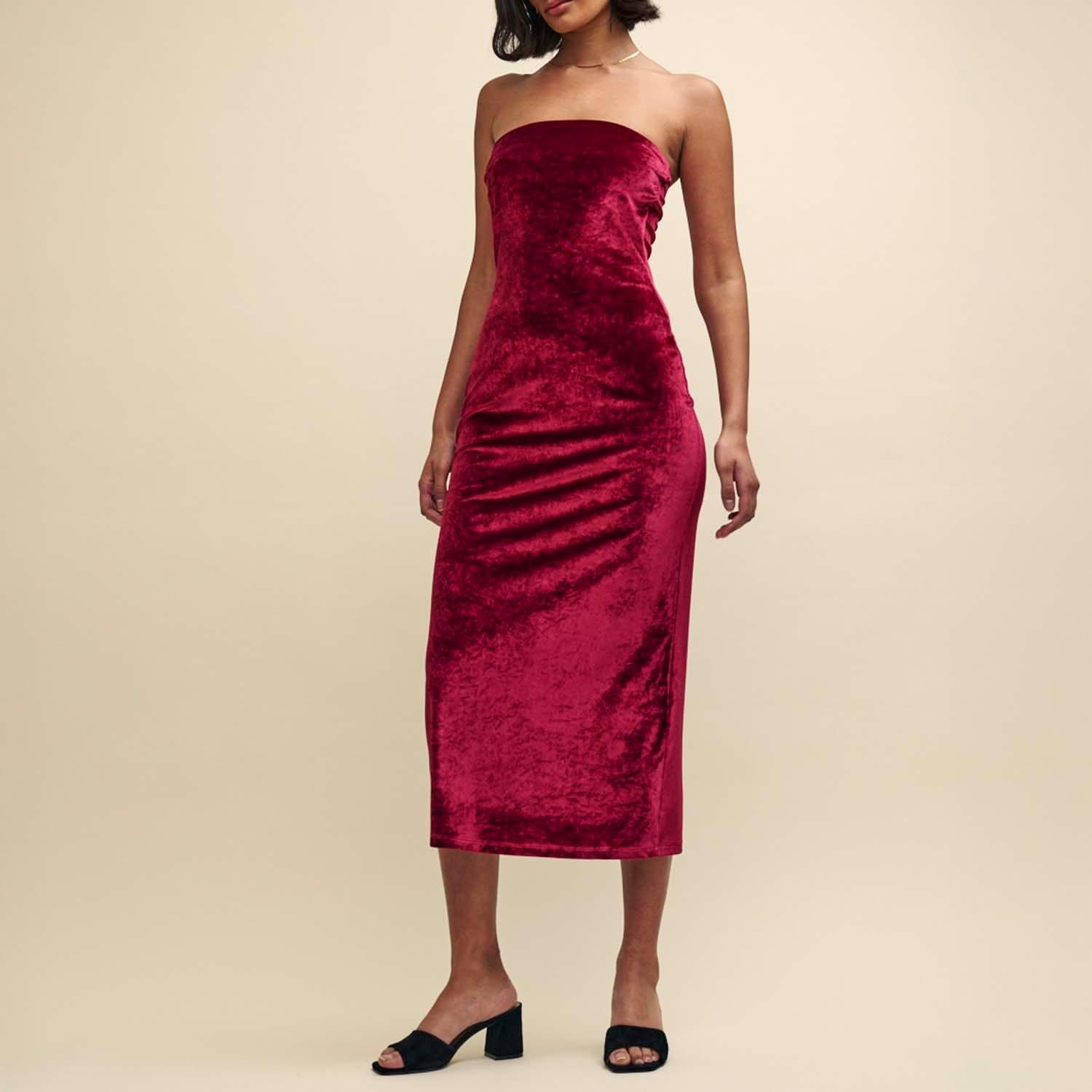 Red - Nobodys Child - Velvet Bandeau Dress - 4