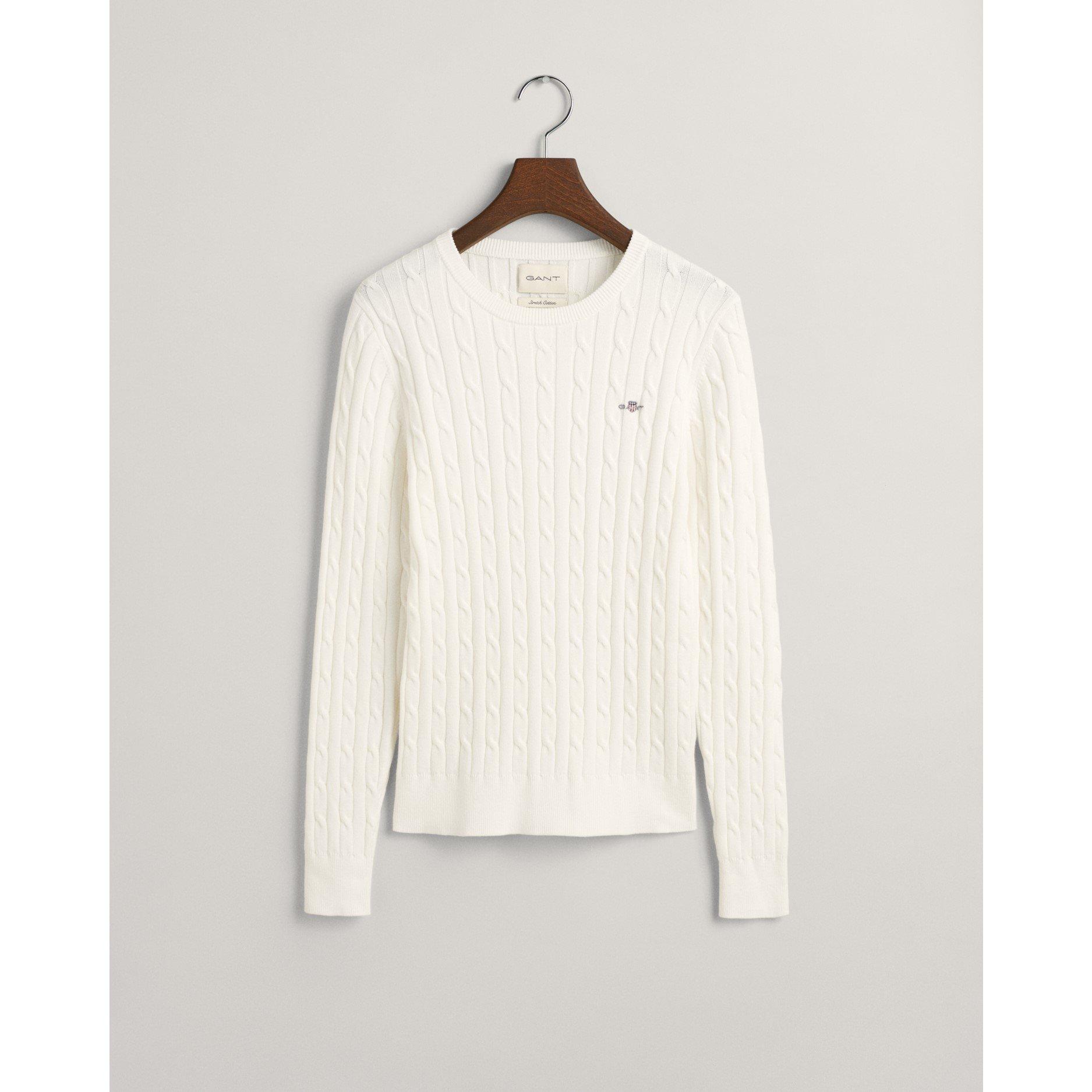 Gant | Stretch Cotton Cable Knit Crew Neck Sweater | Jumpers Gant | Stretch Cotton Cable Knit Crew Neck Sweater | Jumpers
