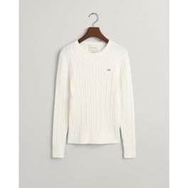 Gant Stretch Cotton Cable Knit Crew Neck Sweater