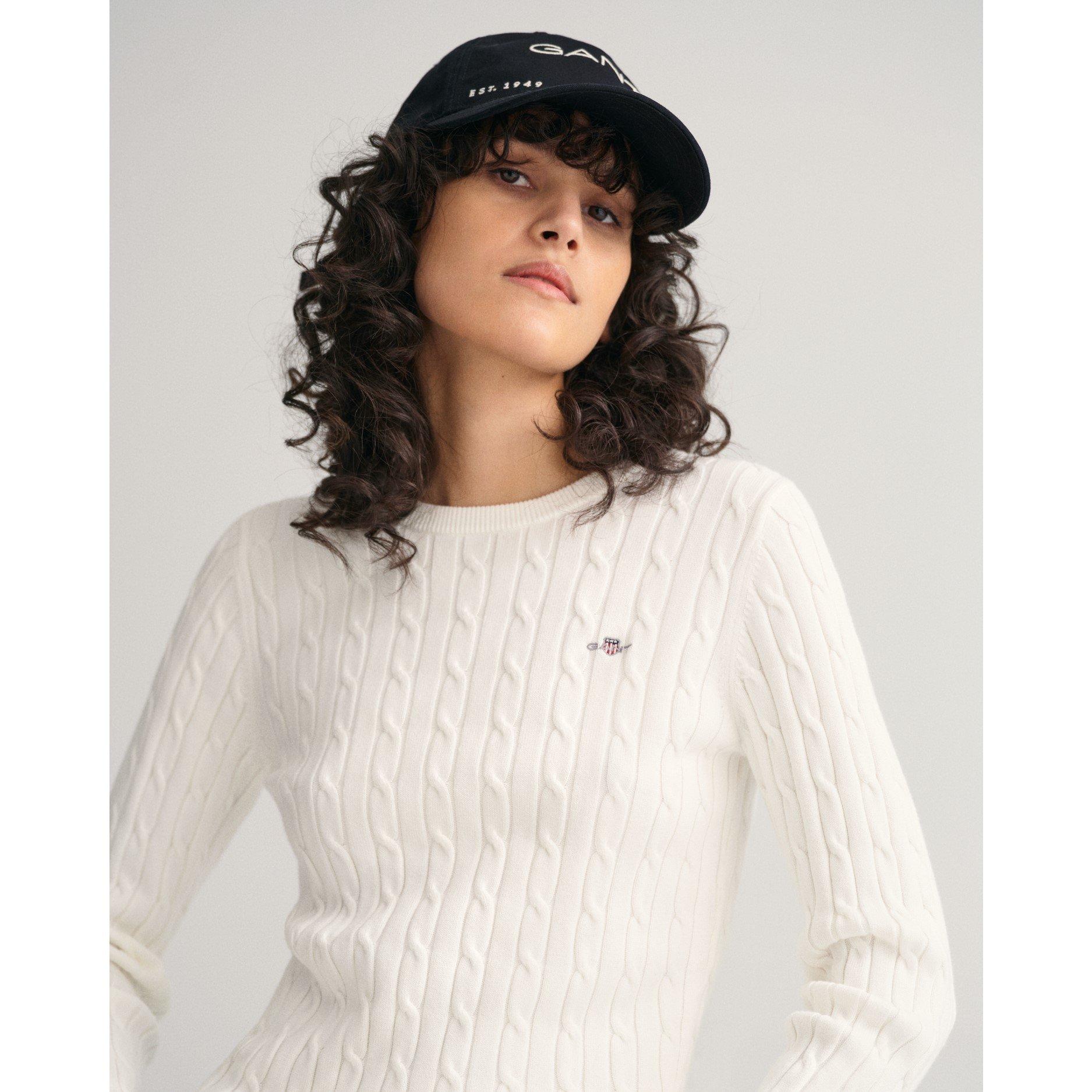 113 Eggshell - Gant - Stretch Cotton Cable Knit Crew Neck Sweater - 3