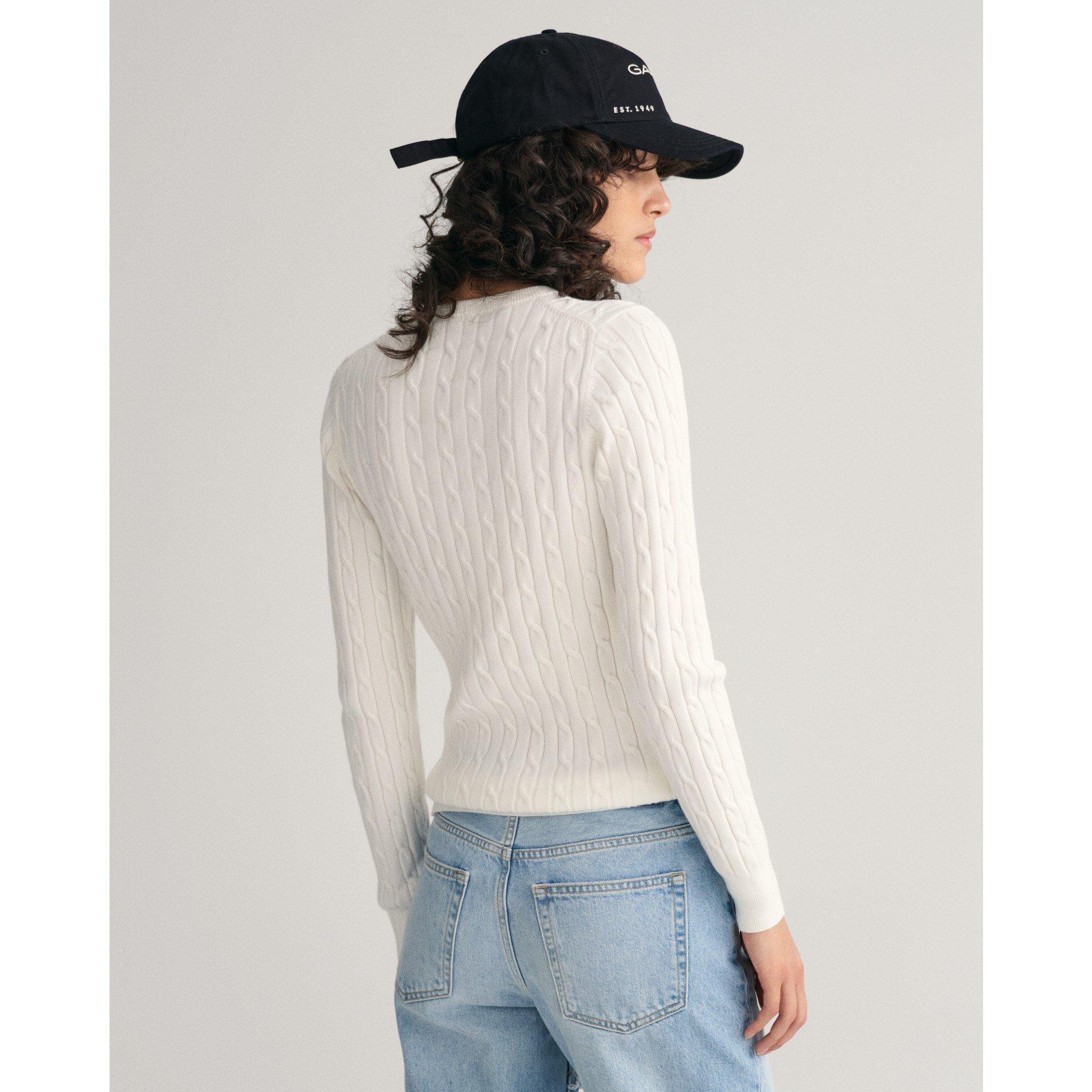 113 Eggshell - Gant - Stretch Cotton Cable Knit Crew Neck Sweater - 4