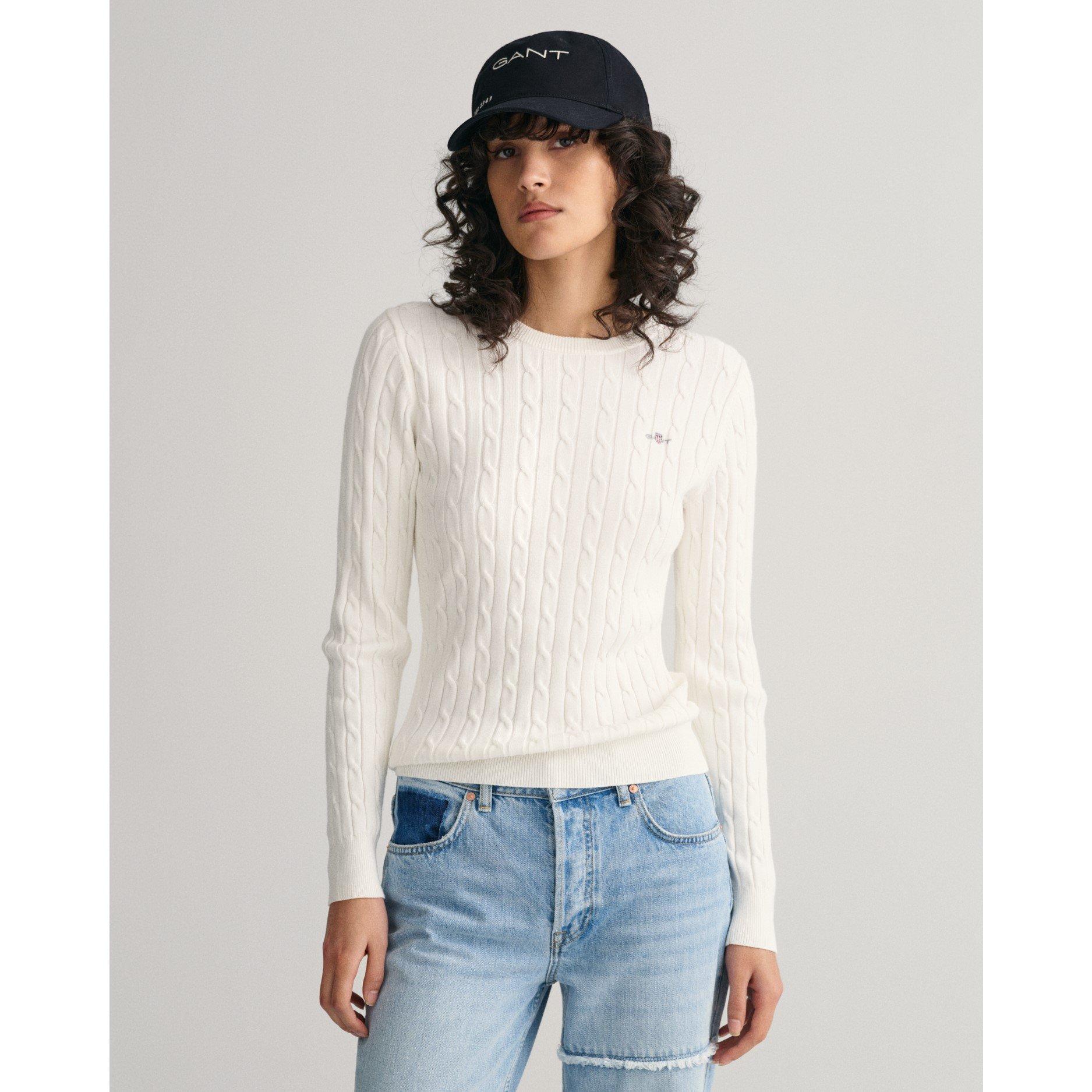 113 Eggshell - Gant - Stretch Cotton Cable Knit Crew Neck Sweater - 5
