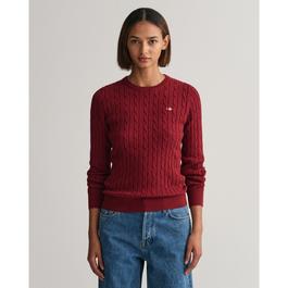 Gant Stretch Cotton Cable Knit Crew Neck Sweater