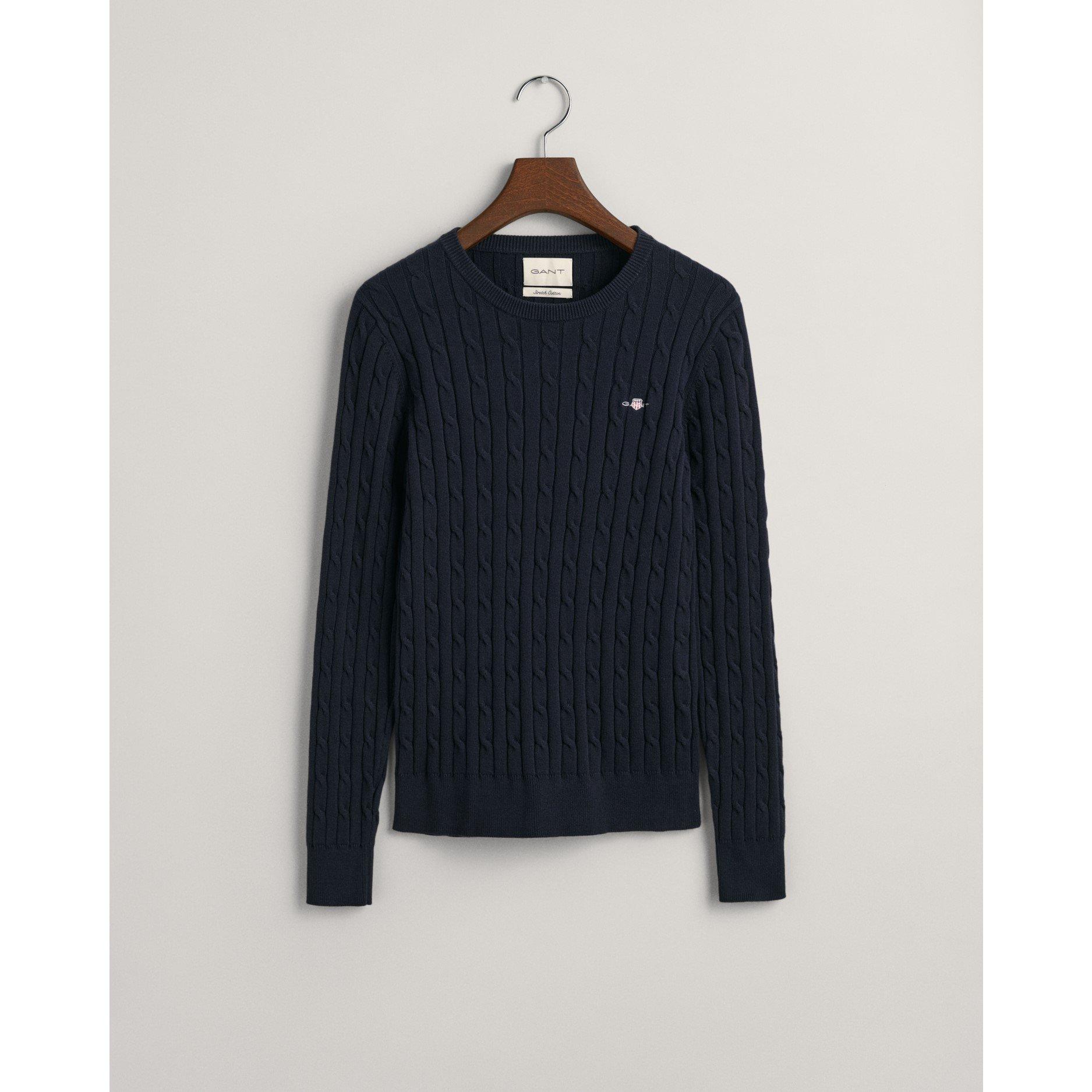Gant Stretch Cotton Cable Knit Crew Neck Sweater Crew Neck