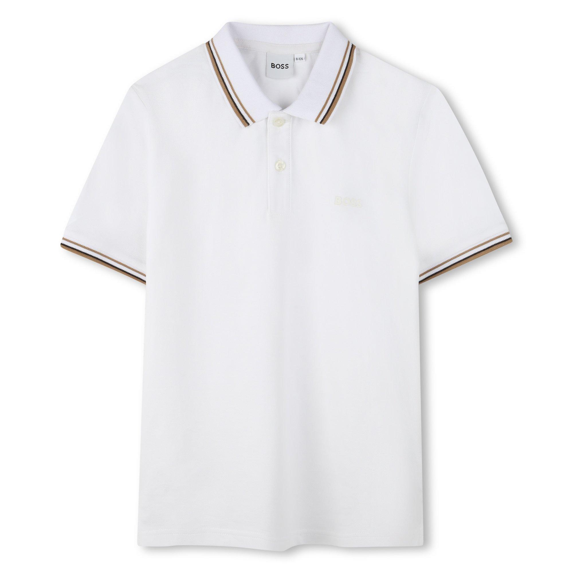 White - Boss - Kids' Colour Block Short Sleeve Polo Shirt - 1