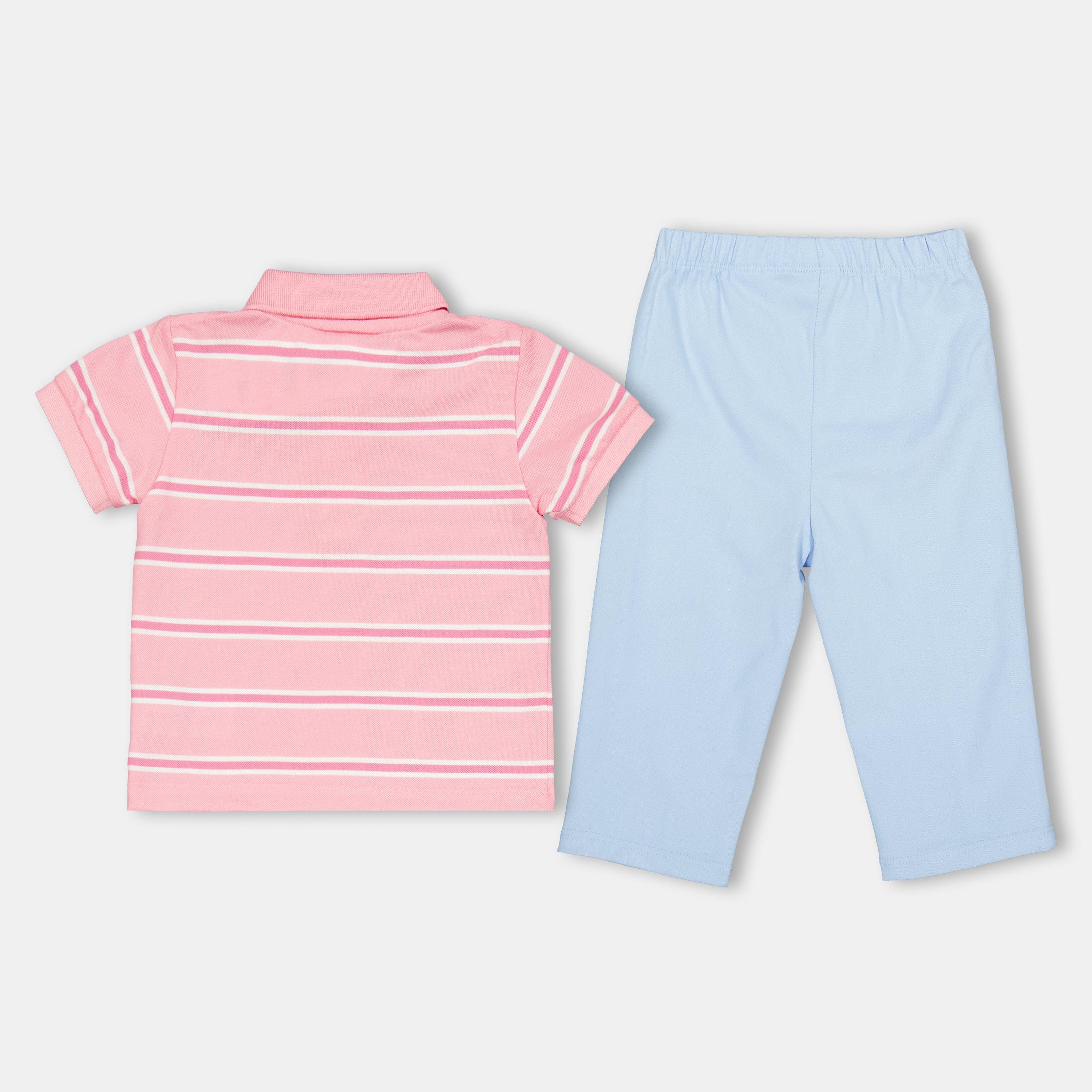 Lotus/Wht/Pnk - Lacoste - Unisex Kids' Mini Pique Short-Sleeve Pyjama Sets - 2