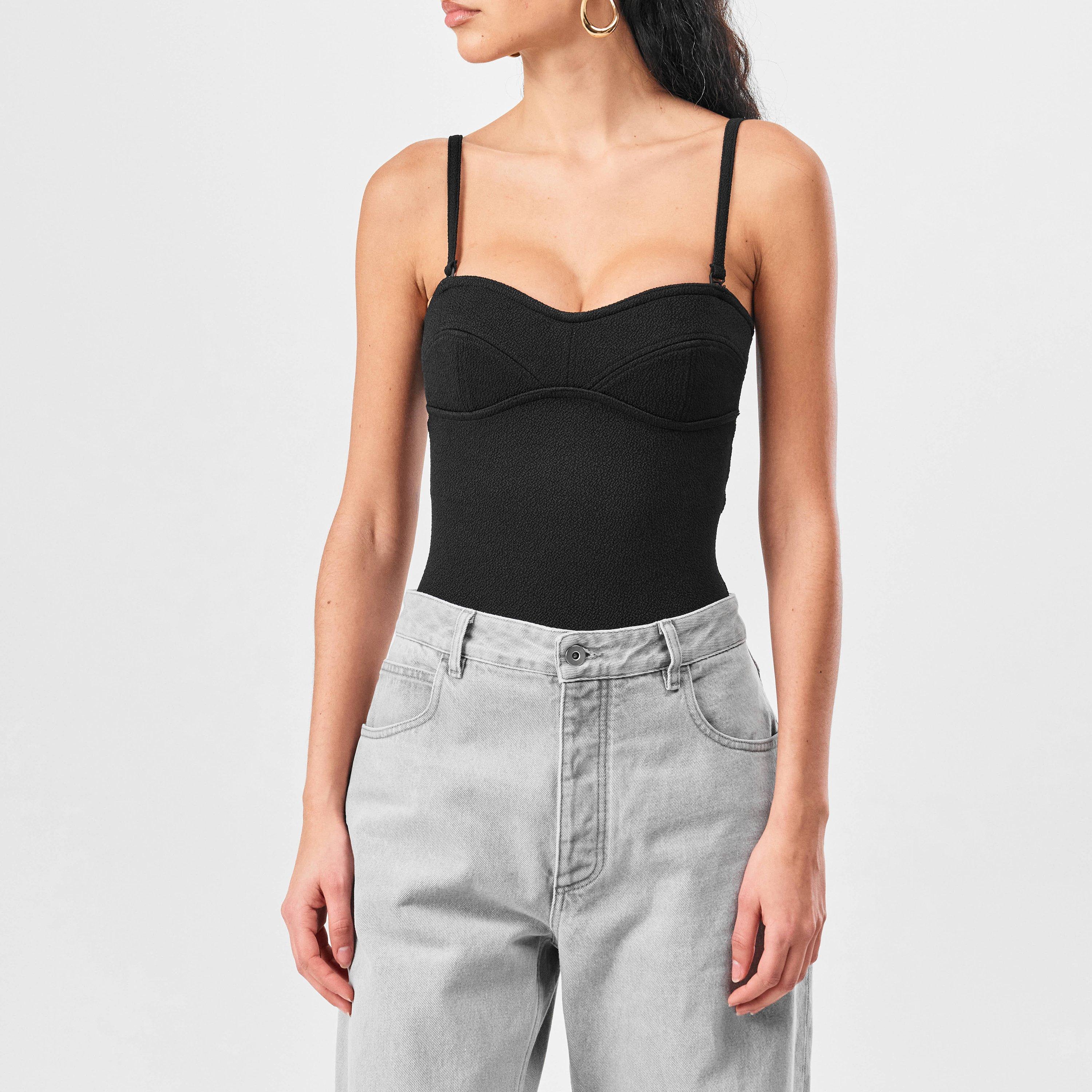 Black - Bottega Veneta - Textured Nylon Bustier Bodysuit - 3