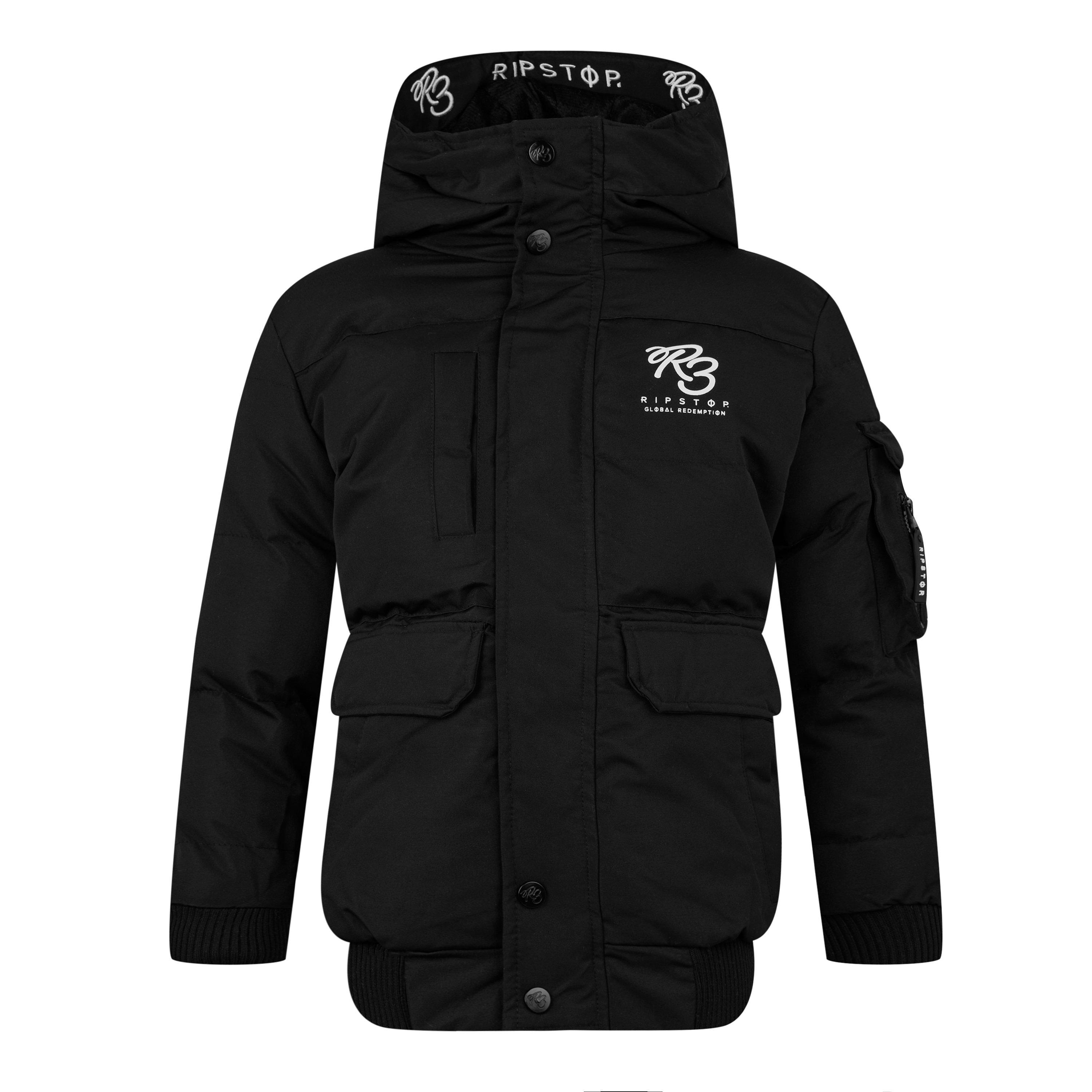 Black - Ripstop - Kids' Krinngton Hooded Long Sleeve Short Puffer Jacket - 1
