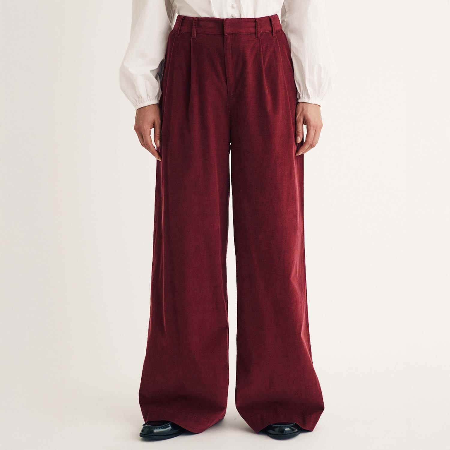 Red - Nobodys Child - Ava Cord Pleated Wide Leg Trousers - 1