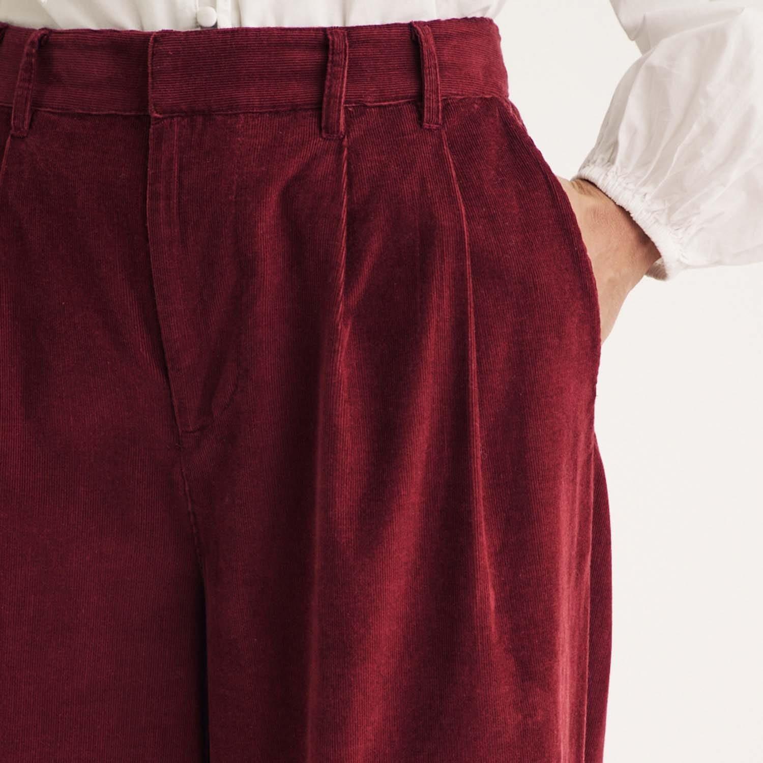 Red - Nobodys Child - Ava Cord Pleated Wide Leg Trousers - 3