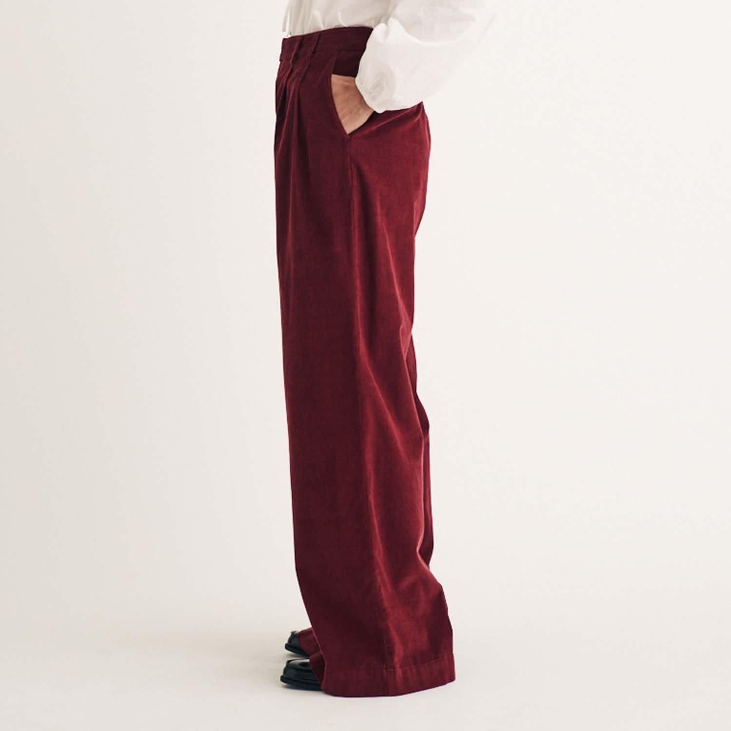 Red - Nobodys Child - Ava Cord Pleated Wide Leg Trousers - 4
