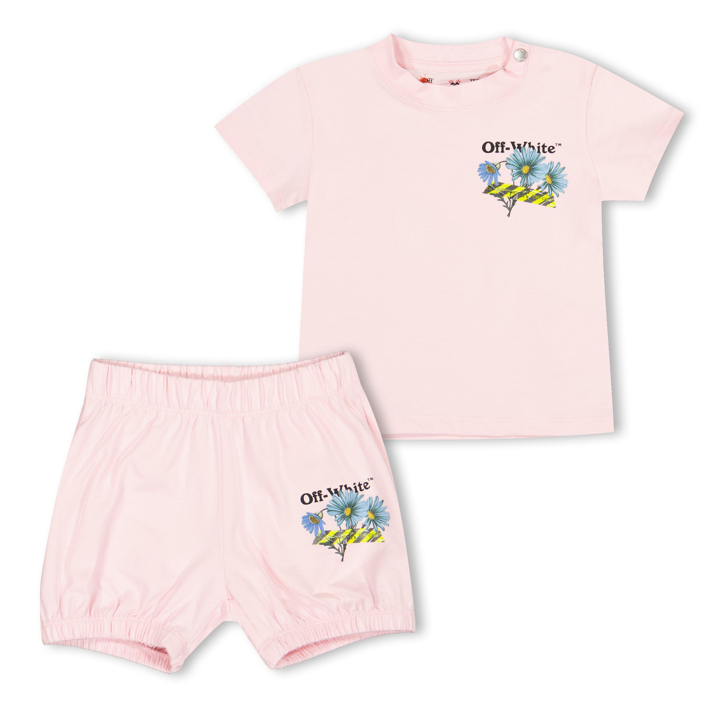 Pink 683 - Off White - Off Tee+Shrts Set In61 - 1